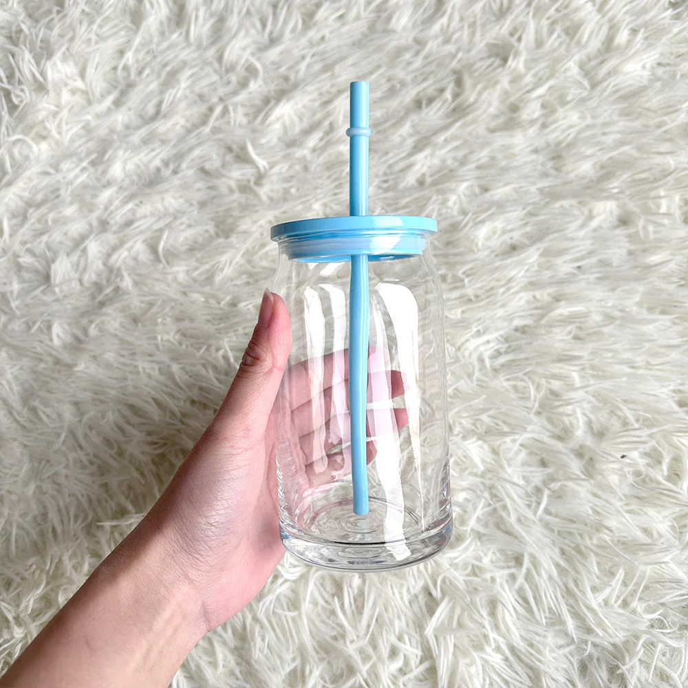 16oz Beer Glass Cup Clear with coloured plastic lid and plastic straw Libbey, white - pink - blue - lilac - yellow - green - red - Image 10