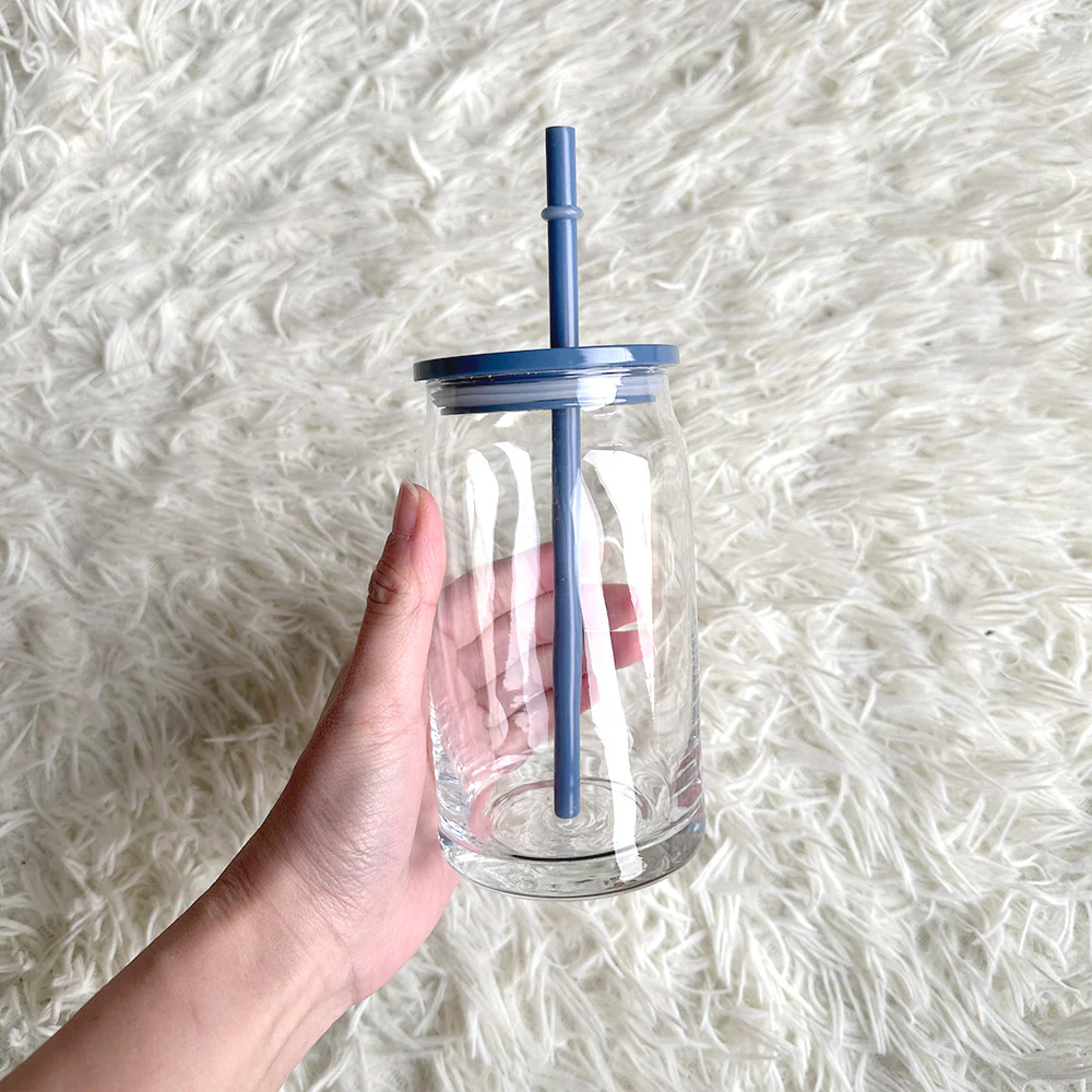 16oz Beer Glass Cup Clear with coloured plastic lid and plastic straw Libbey, white - pink - blue - lilac - yellow - green - red - Image 12