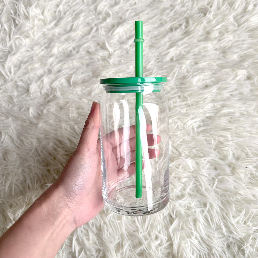 16oz Beer Glass Cup Clear with coloured plastic lid and plastic straw Libbey, white - pink - blue - lilac - yellow - green - red - Image 13