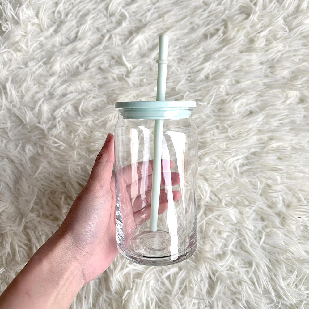 16oz Beer Glass Cup Clear with coloured plastic lid and plastic straw Libbey, white - pink - blue - lilac - yellow - green - red - Image 17