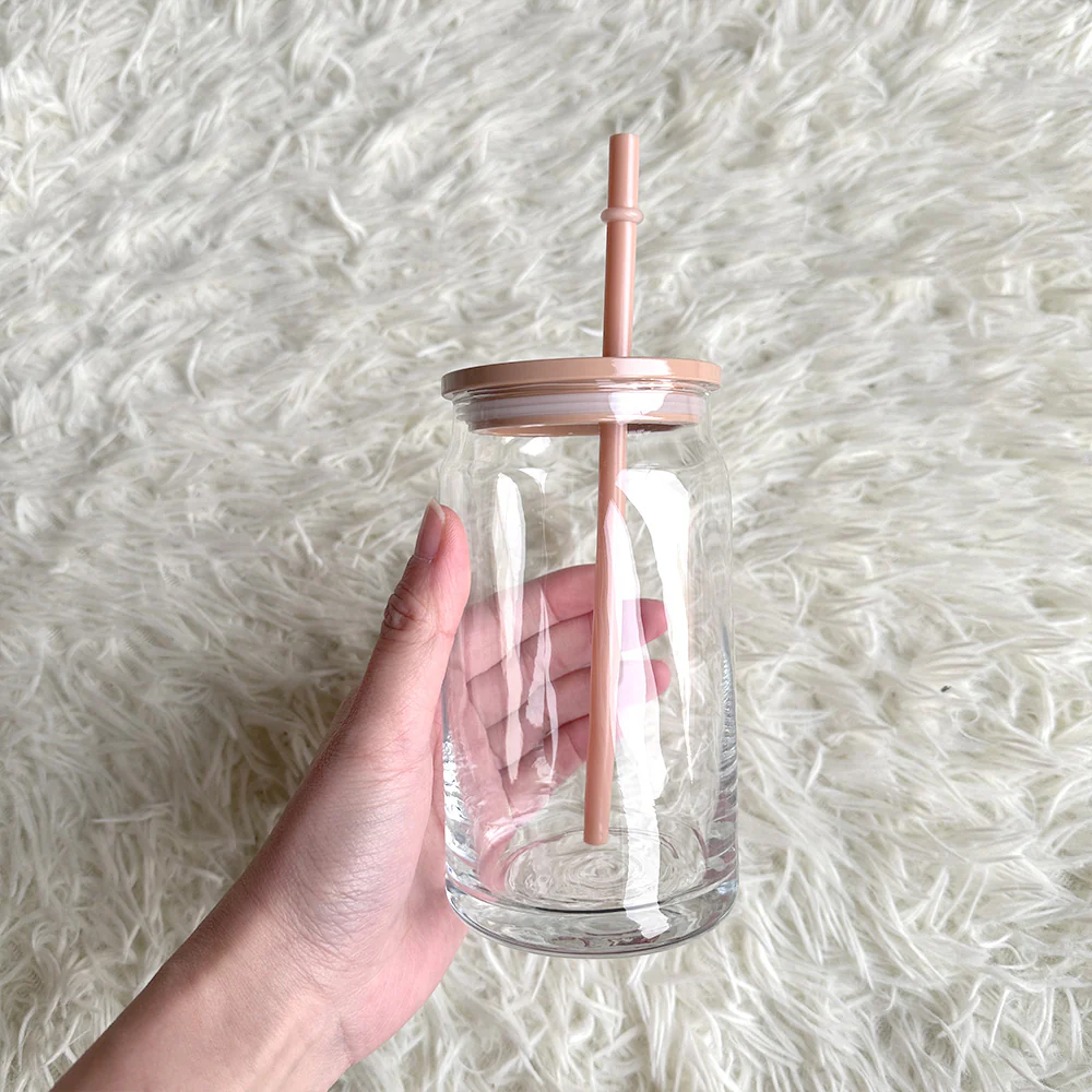 16oz Beer Glass Cup Clear with coloured plastic lid and plastic straw Libbey, white - pink - blue - lilac - yellow - green - red - Image 3