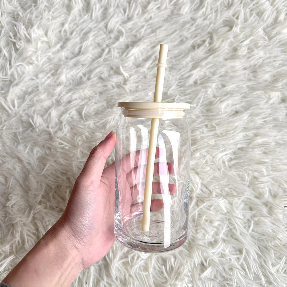 16oz Beer Glass Cup Clear with coloured plastic lid and plastic straw Libbey, white - pink - blue - lilac - yellow - green - red - Image 7