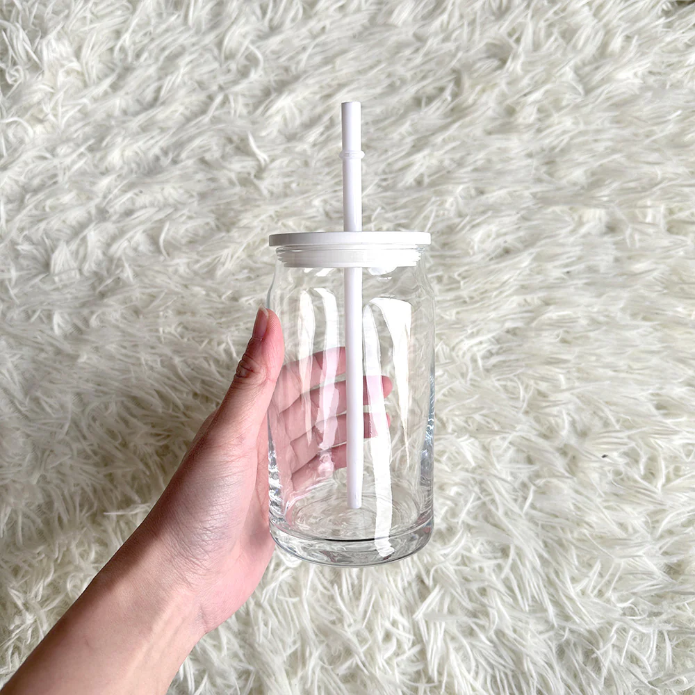 16oz Beer Glass Cup Clear with coloured plastic lid and plastic straw Libbey, white - pink - blue - lilac - yellow - green - red - Image 9