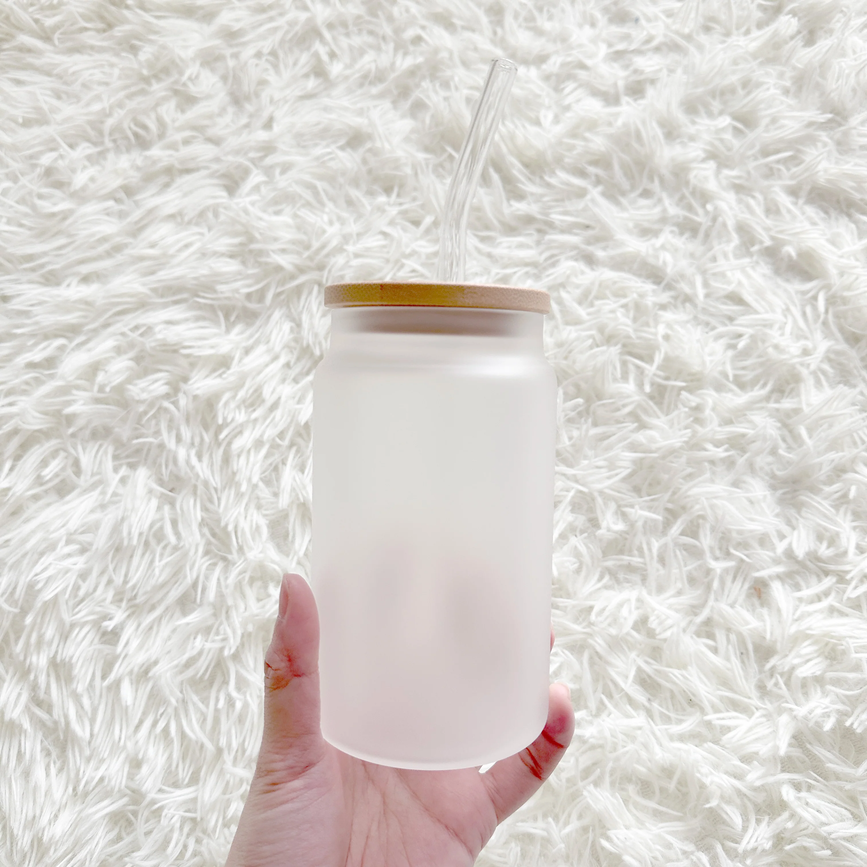 sublimation 16oz Beer Glass Cup Frosted with bamboo lid and glass straw Libbey