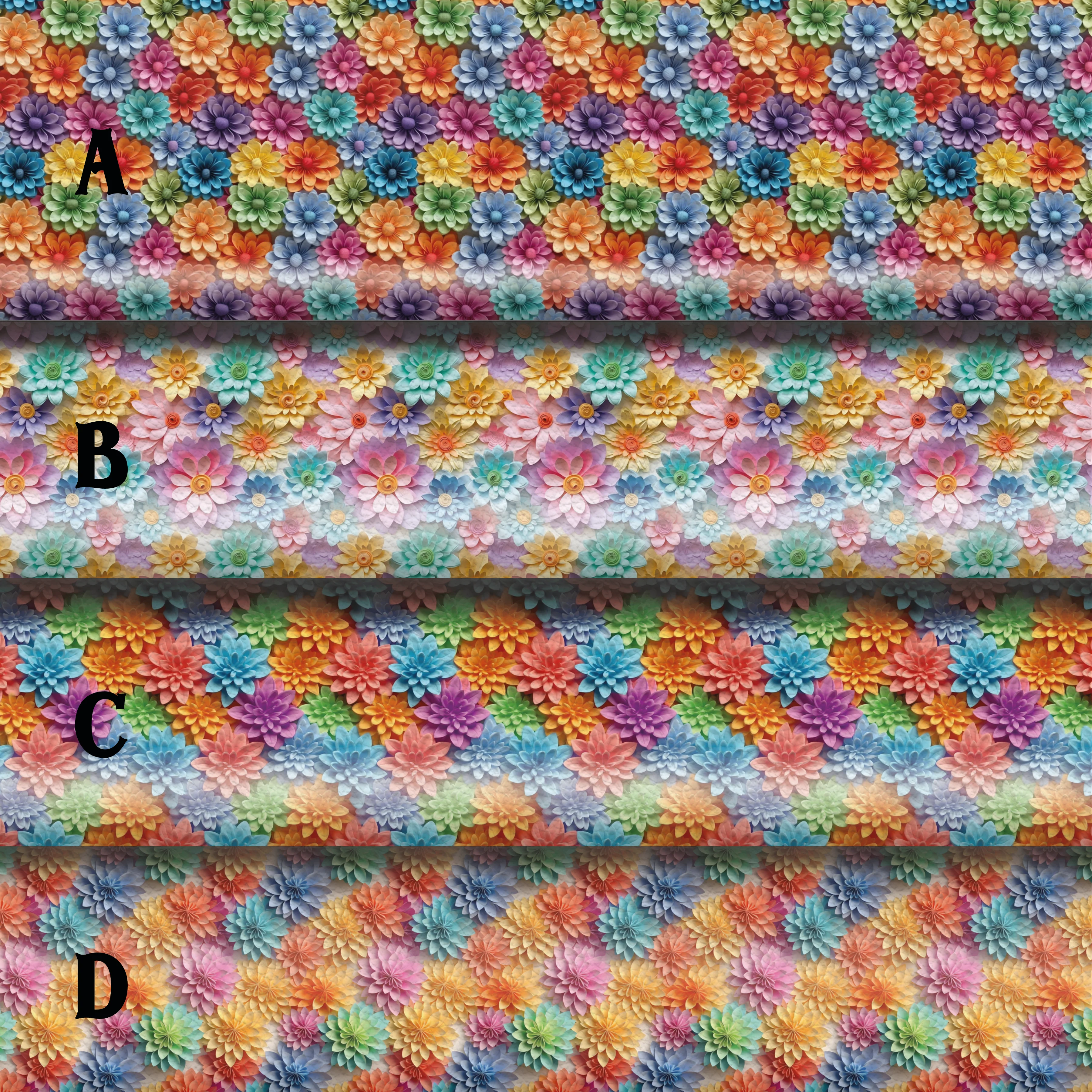 3D effect flower rainbow - faux Pu Leather vinyl - canvas - choose Fabric material Sheets