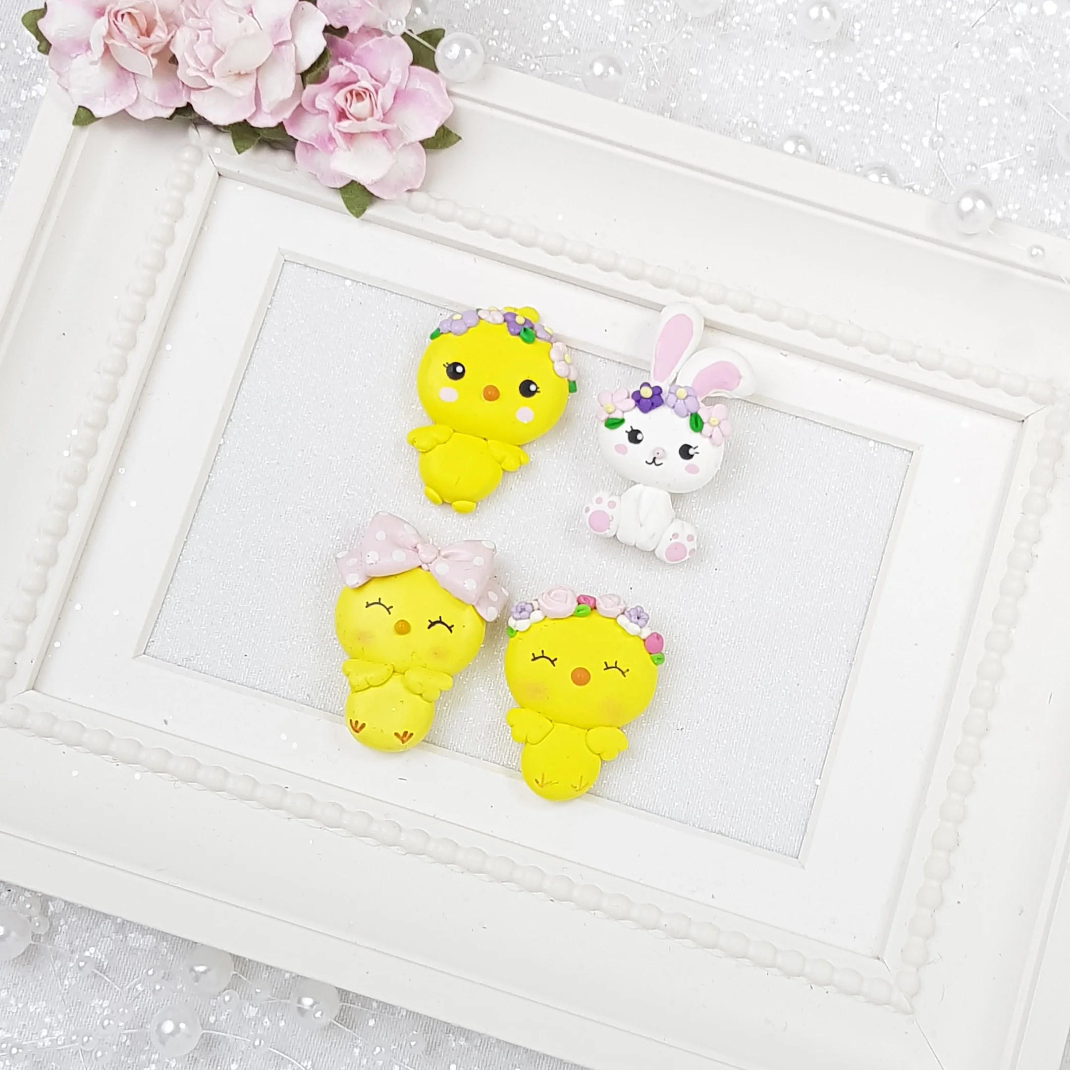 Adorable Easter Chick and Bunny - Handmade Flatback Clay Bow Centre - Image 2