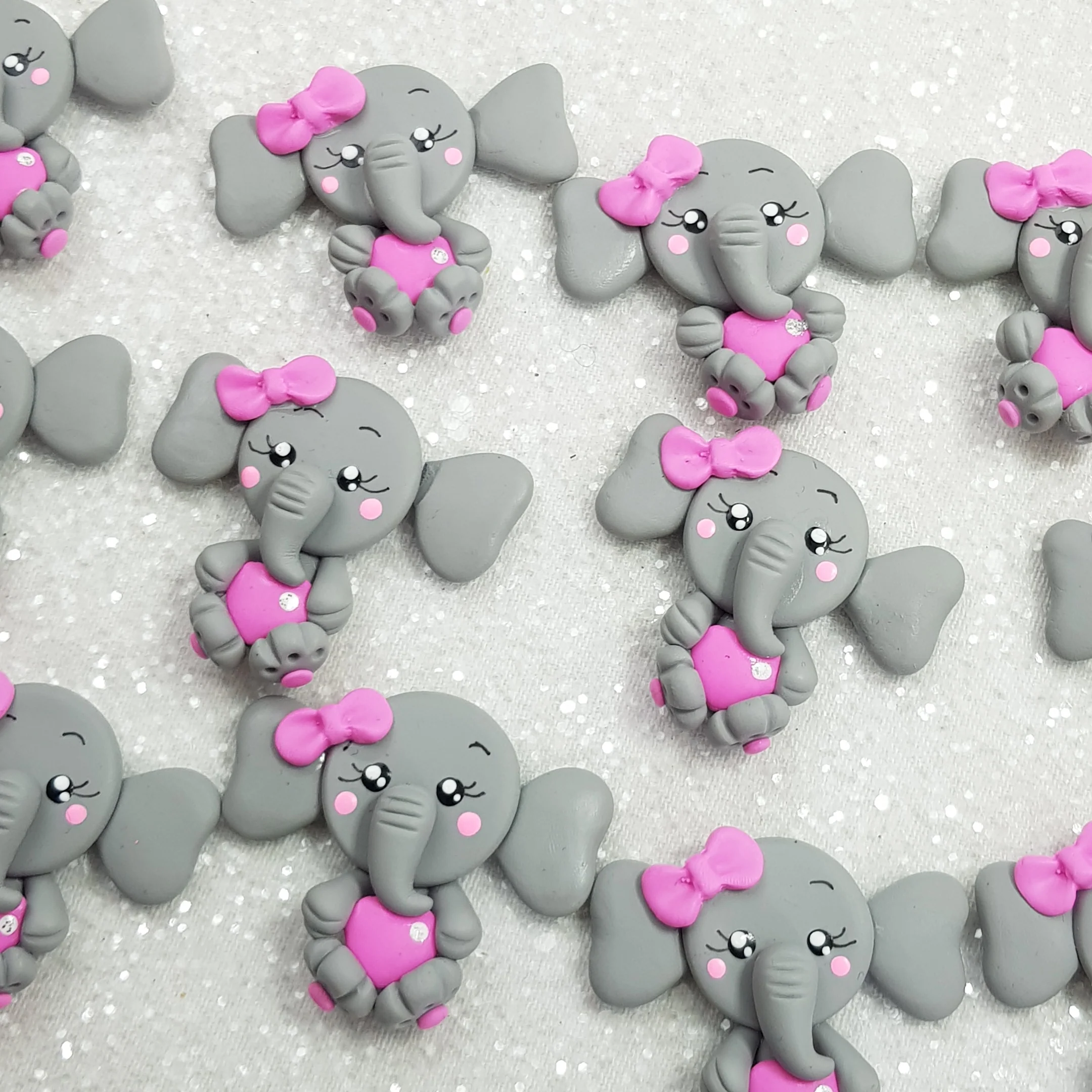 Adorable Elephant with Pink Bow - Embellishment Clay Bow Centre