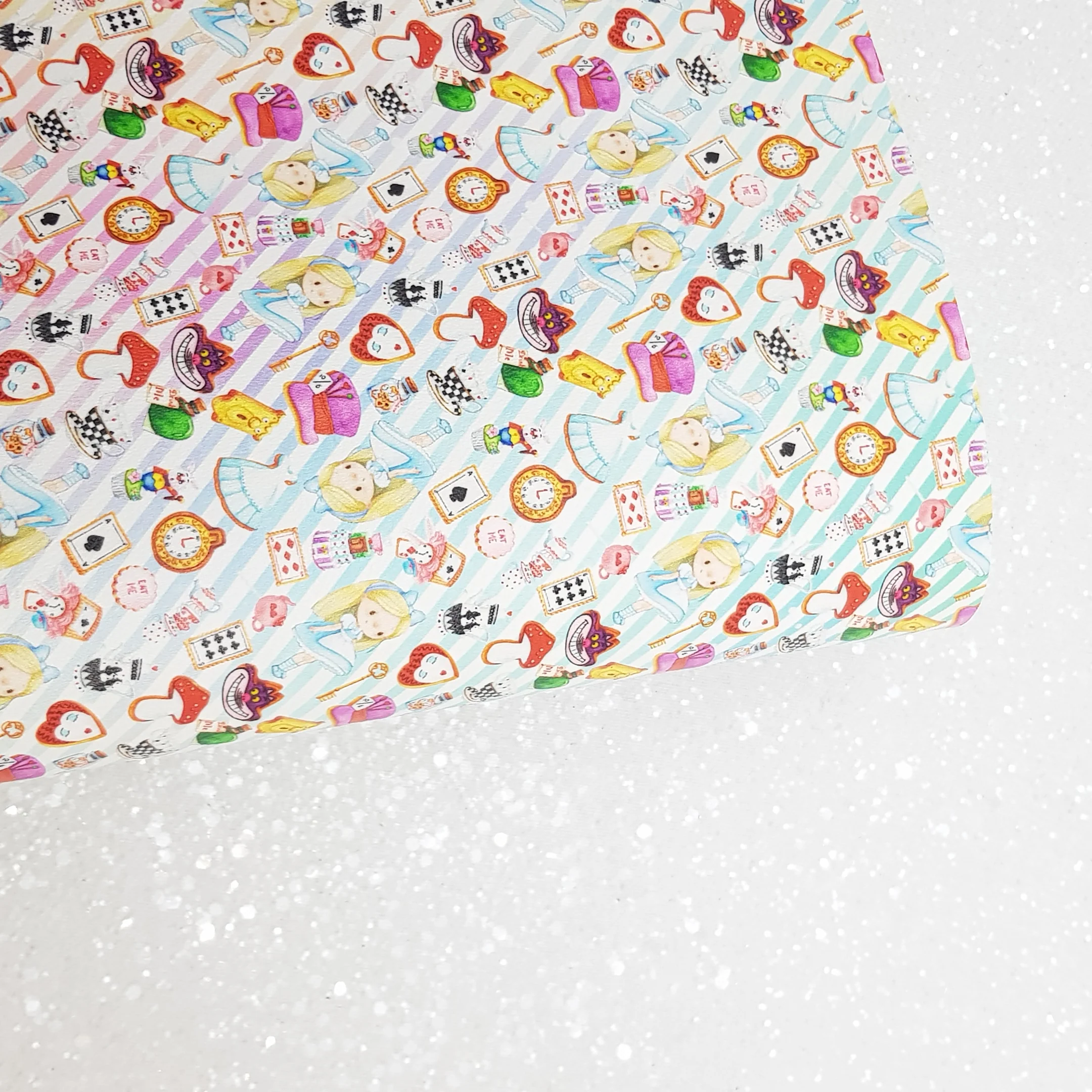 Alice in wonderland - faux vegan Leatherette vinyl - canvas - choose Fabric material Sheets - Image 2