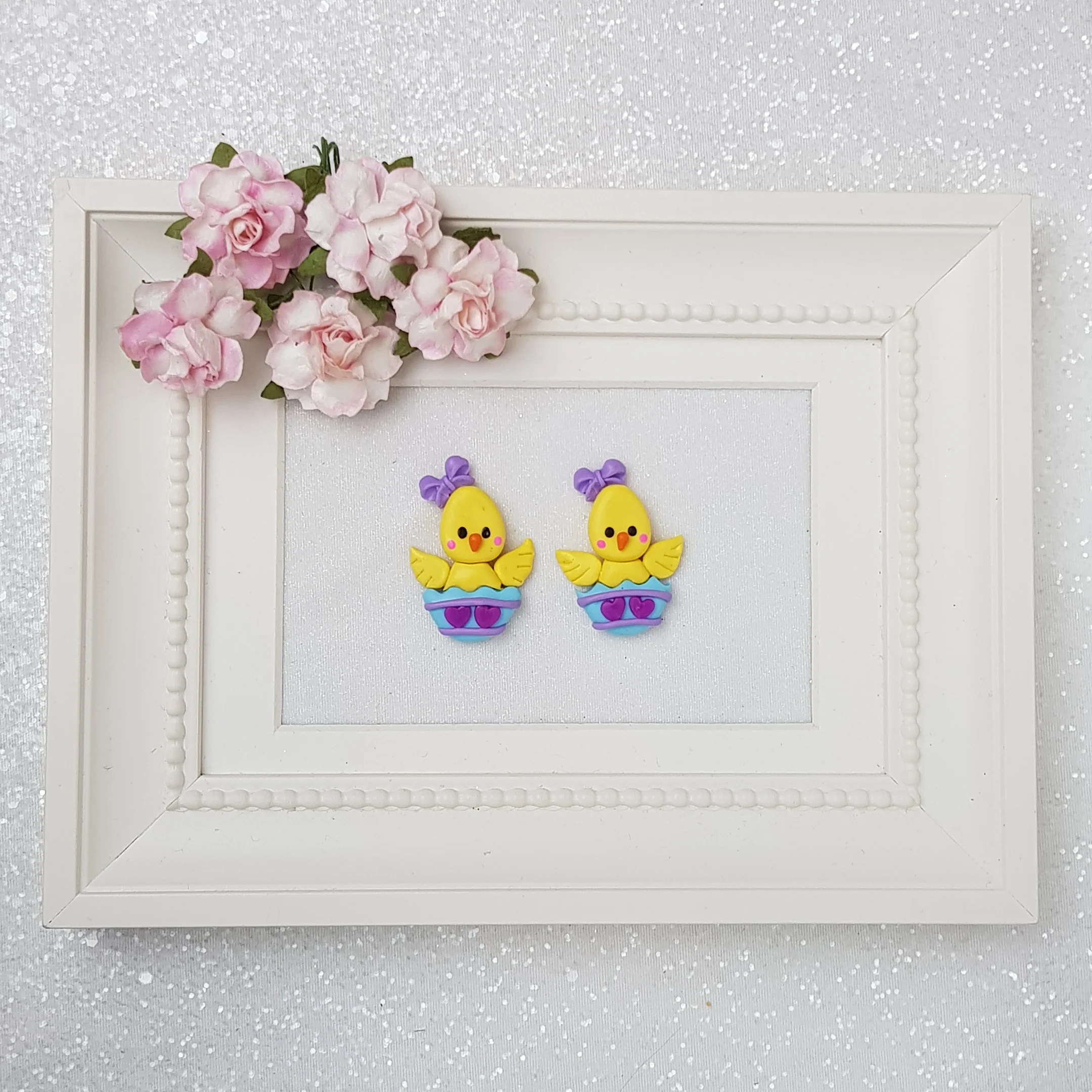 Baby Chick - Handmade Flatback Clay Bow Centre