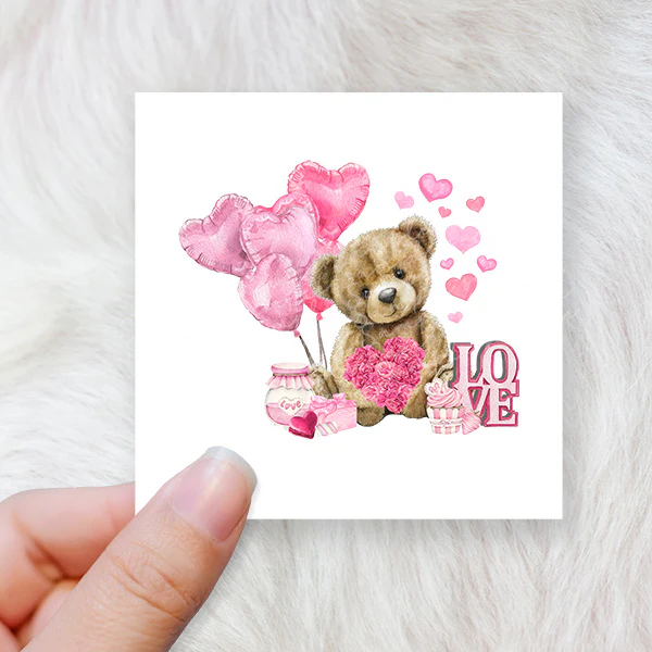 Bear heart balloon pink - CHOOSE UV DTF decal - DTF Transfer (personalised options) - Image 2