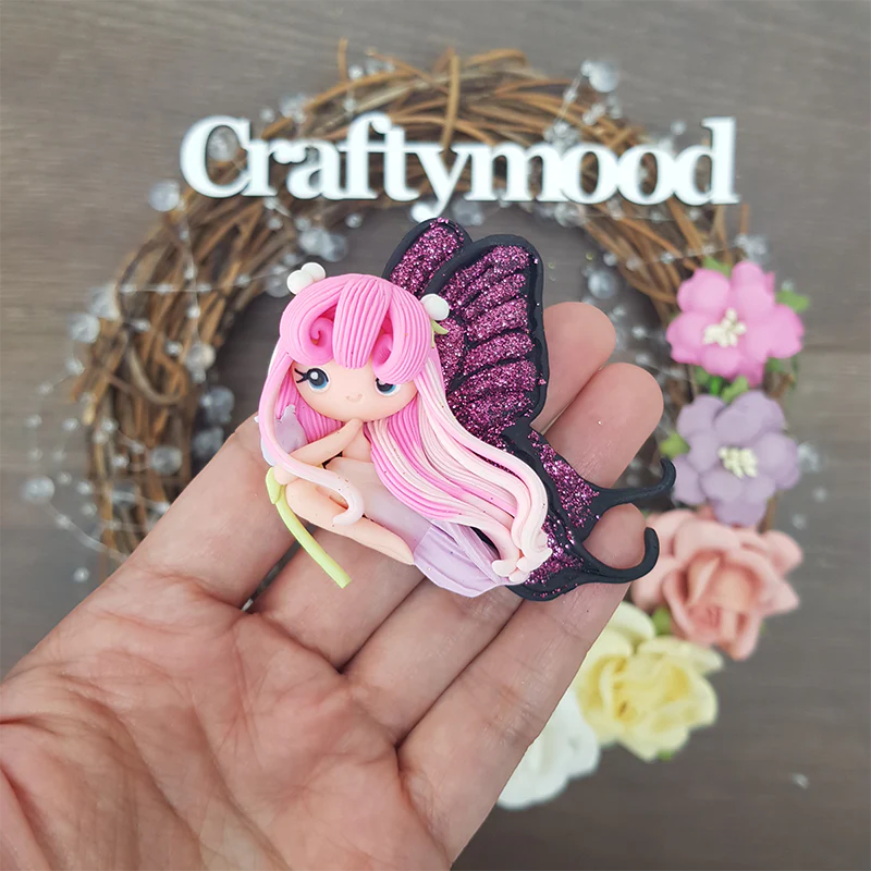 Beautiful butterfly fairy B - Handmade Flatback Clay Bow Centre