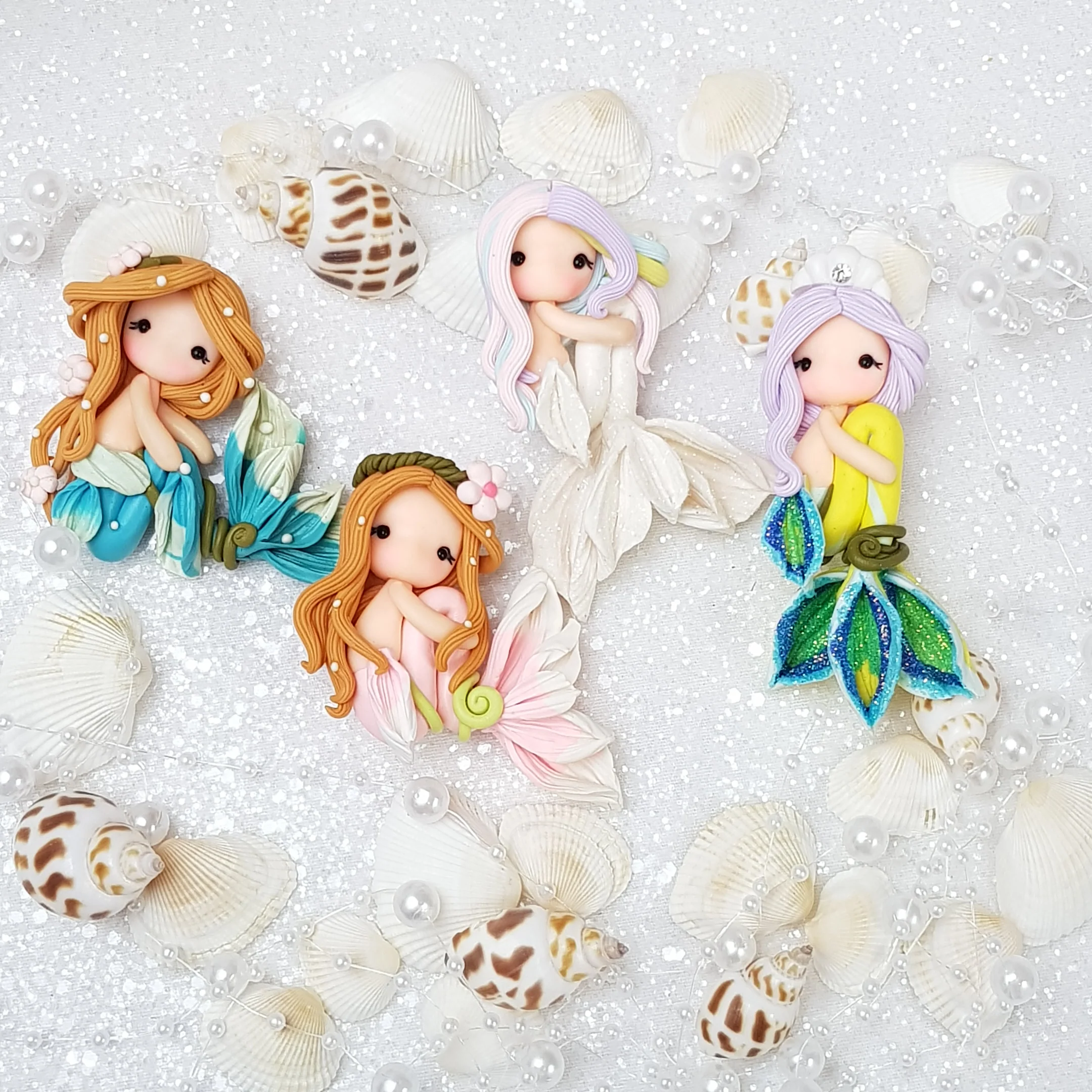 Beautiful mermaid with flower - Handmade Flatback Clay Bow Centre