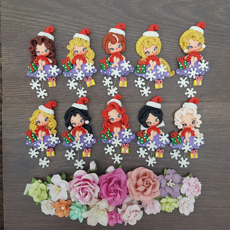 Beautiful princess christmas  set of 10 / individual - Handmade Flatback Clay Bow Centre - Image 2