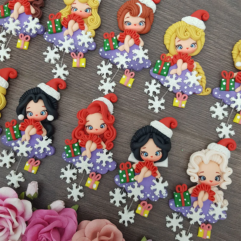 Beautiful princess christmas  set of 10 / individual - Handmade Flatback Clay Bow Centre - Image 3