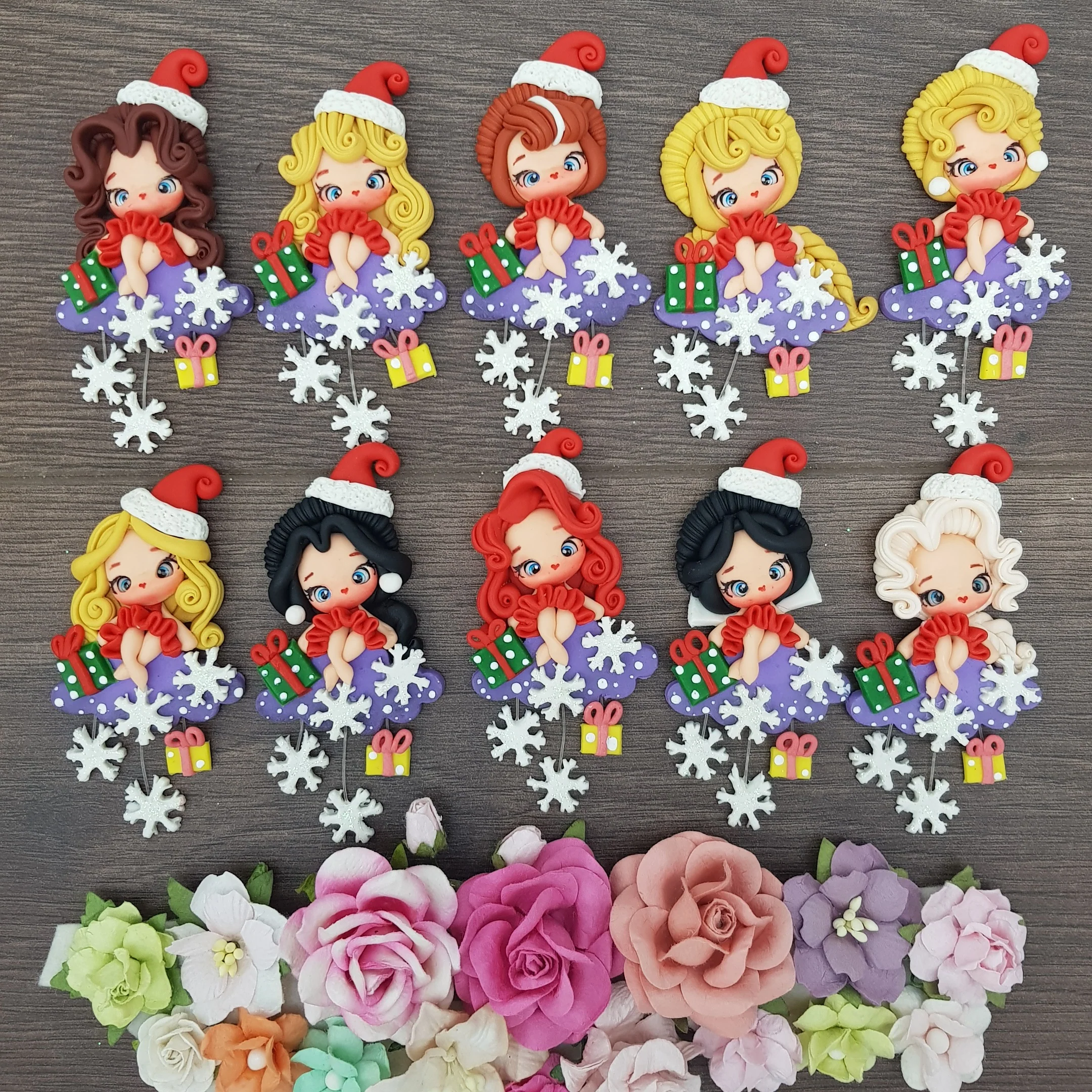 Beautiful princess christmas  set of 10 / individual - Handmade Flatback Clay Bow Centre - Image 4