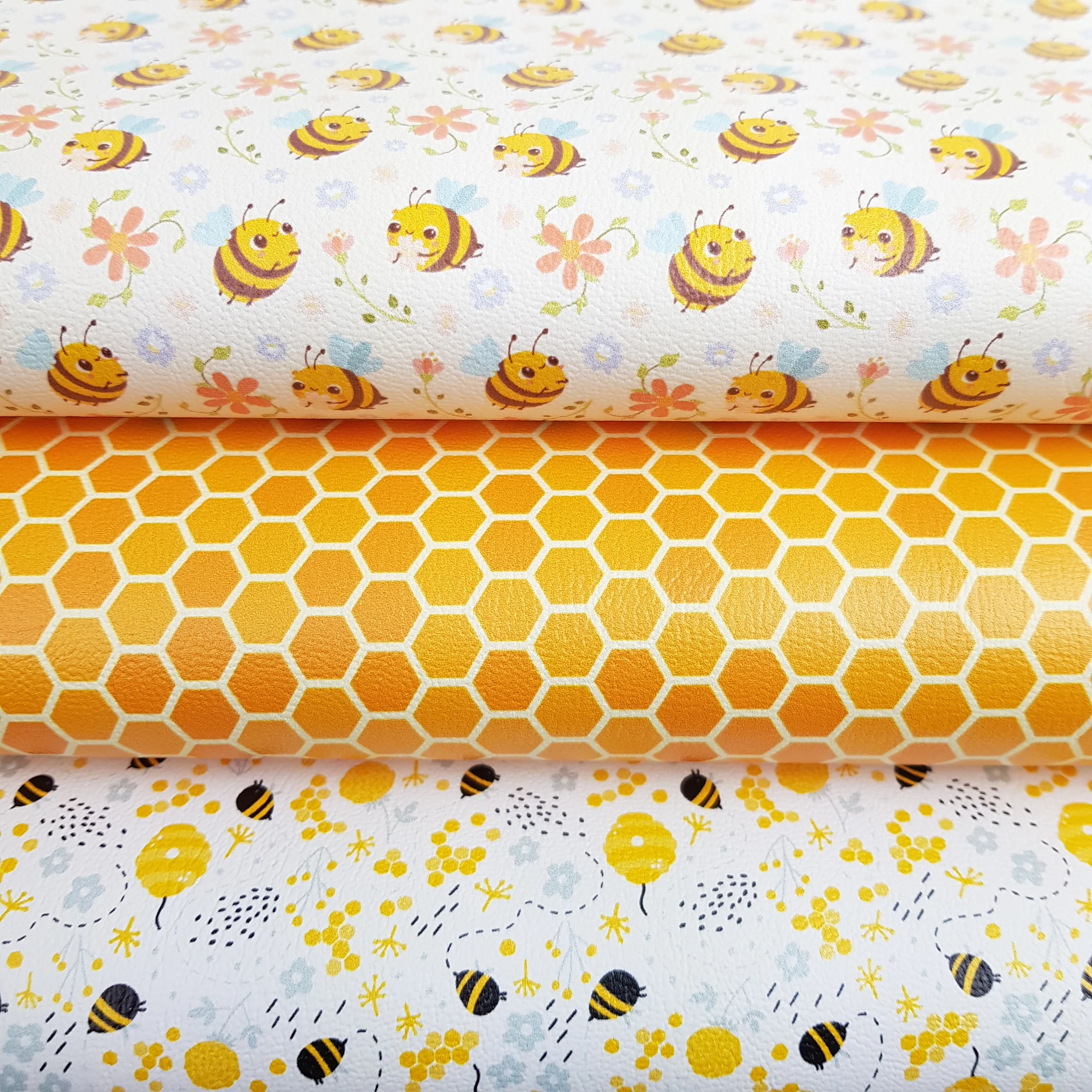 bee honey comb - faux vegan Leatherette vinyl - canvas - choose Fabric material Sheets