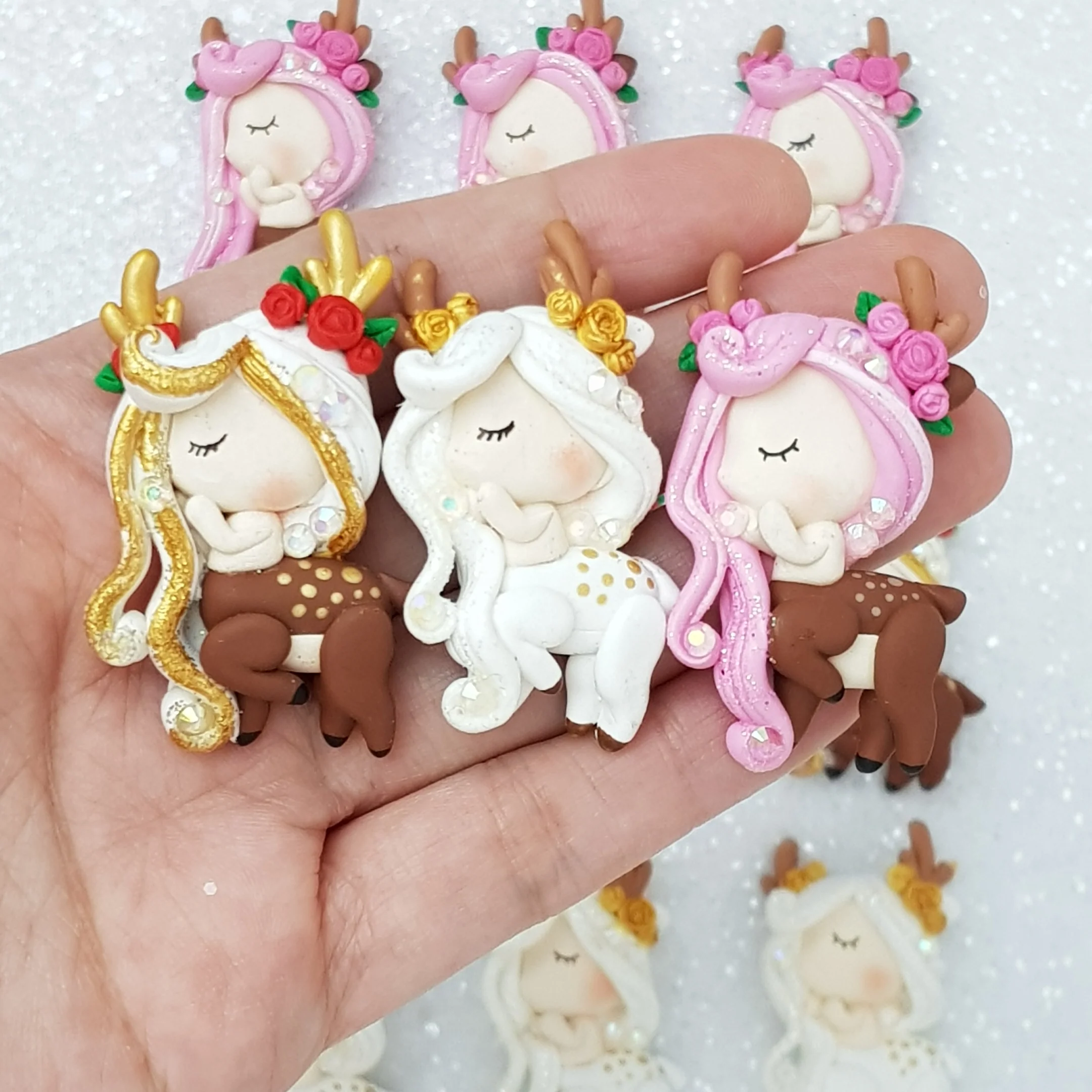 Big Eyes Deer Girl Cervitaur - Embellishment Clay Bow Centre