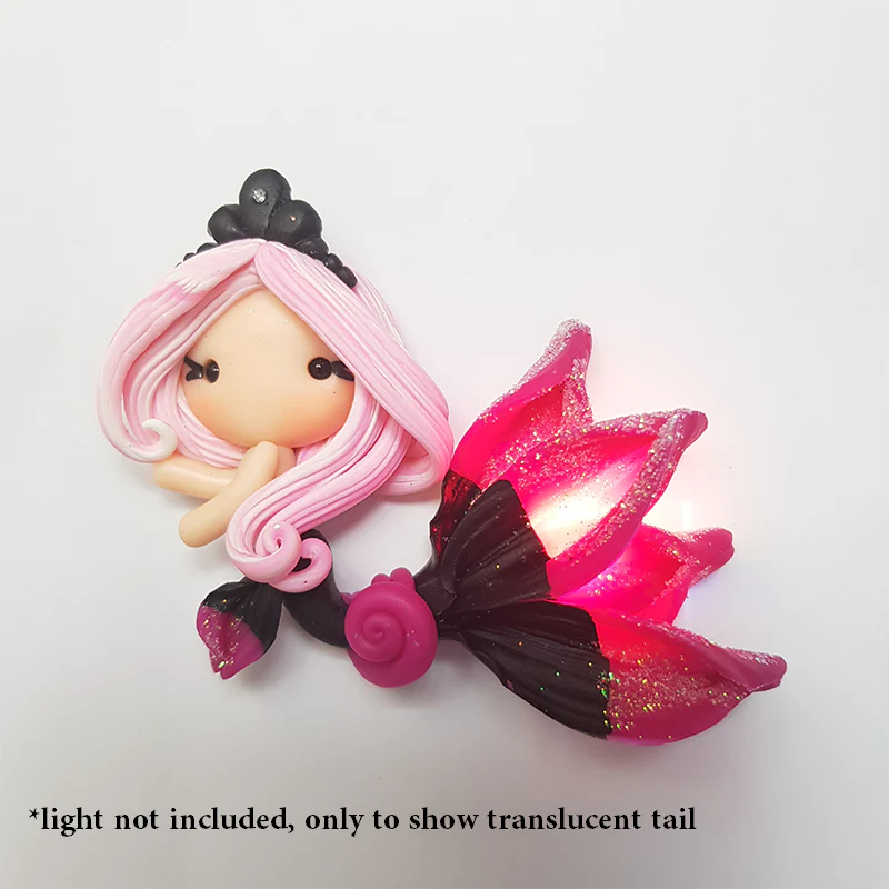 Black crown beautiful mermaid translucent tail - Handmade Flatback Clay Bow Centre - Image 2