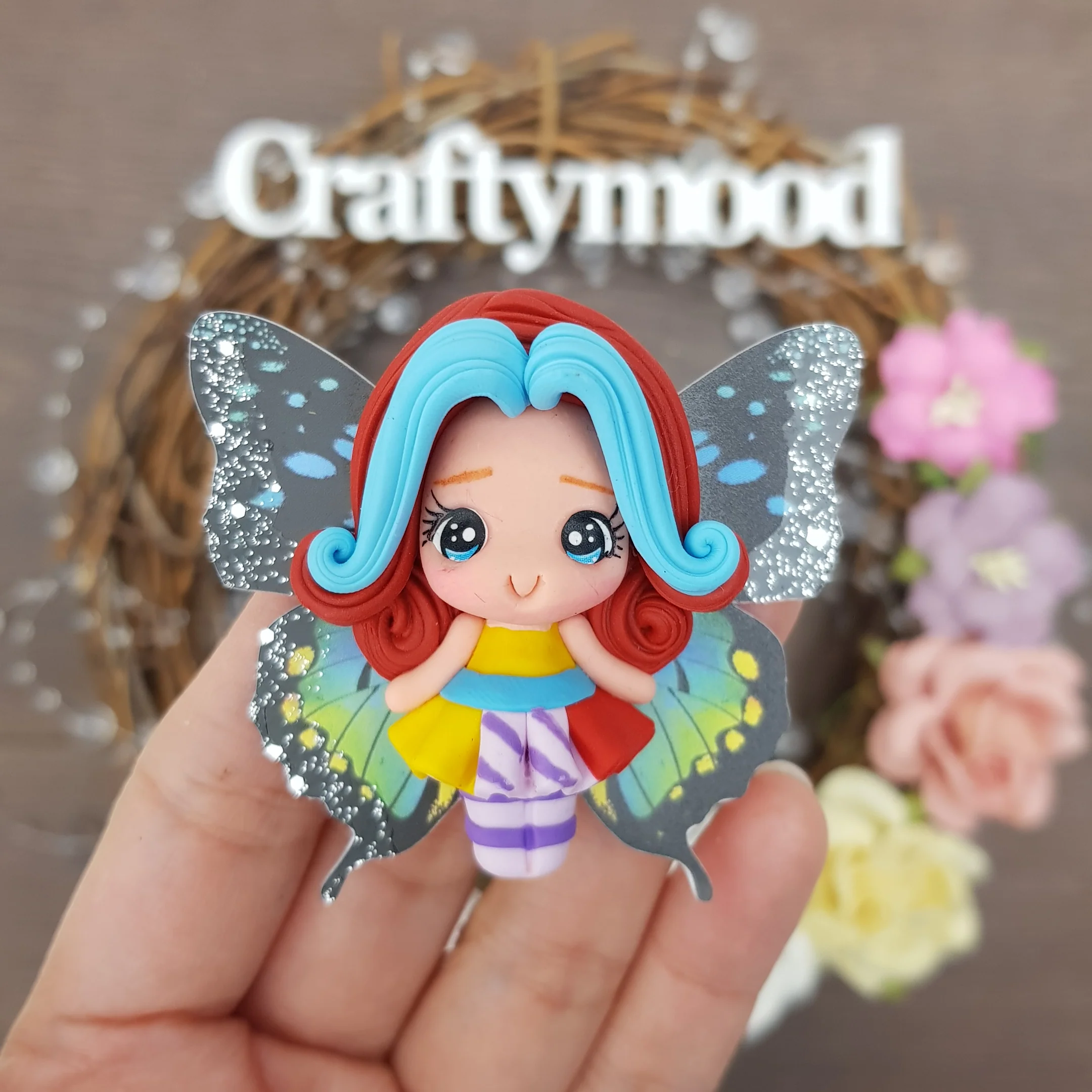 Black wing Fairy- Handmade Flatback Clay Bow Centre