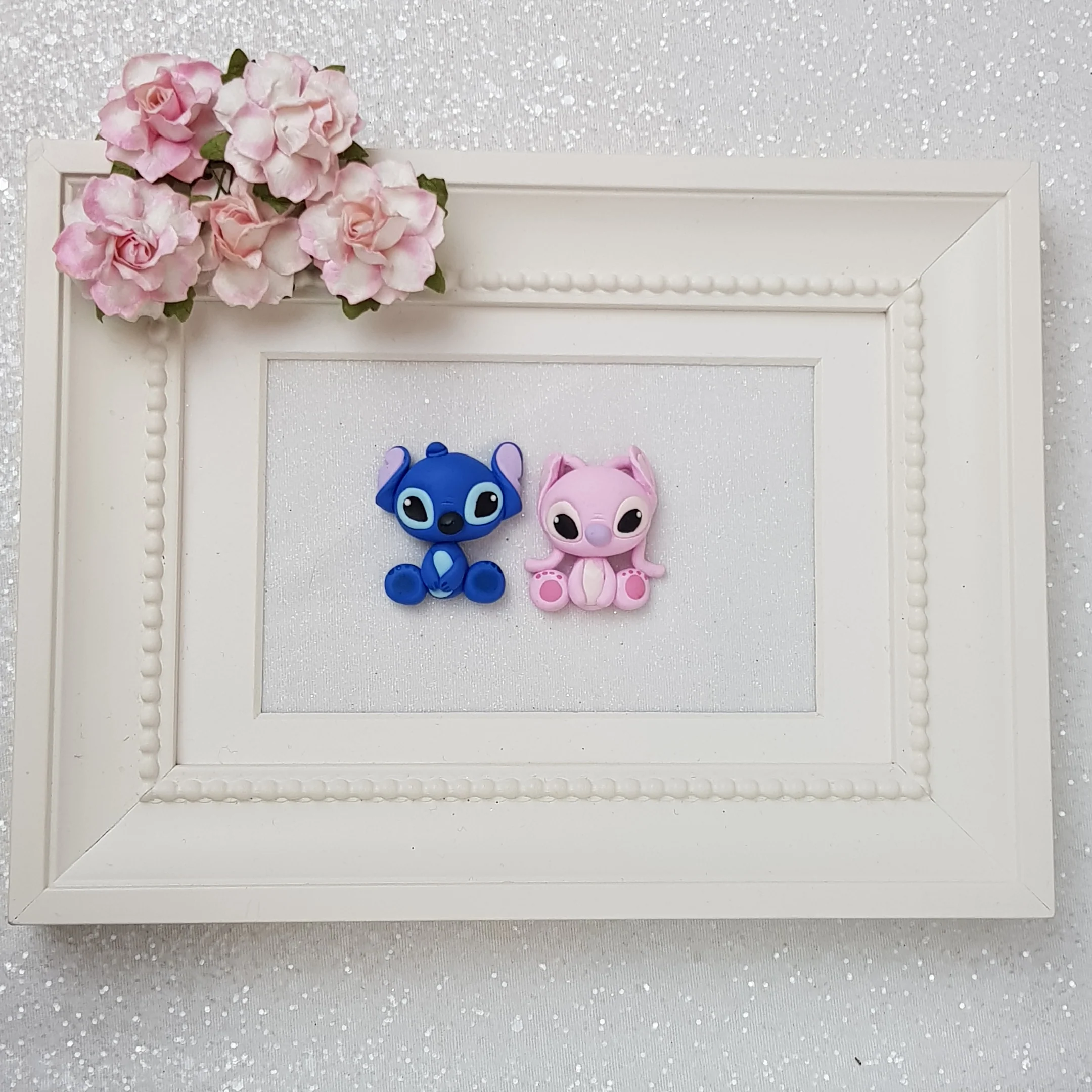 Blue and pink cute monster - Embellishment Clay Bow Centre