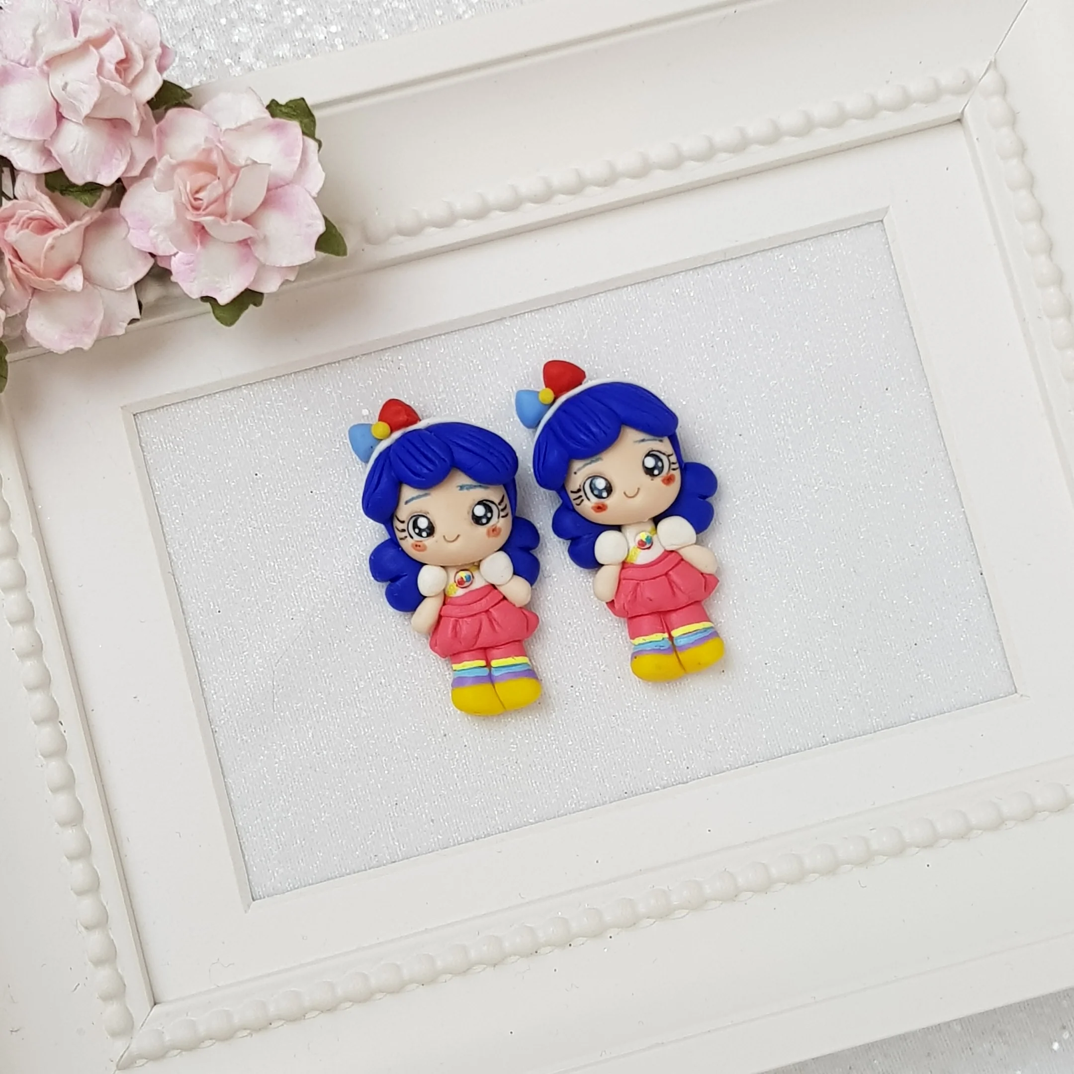 Blue hair girl - Embellishment Clay Bow Centre