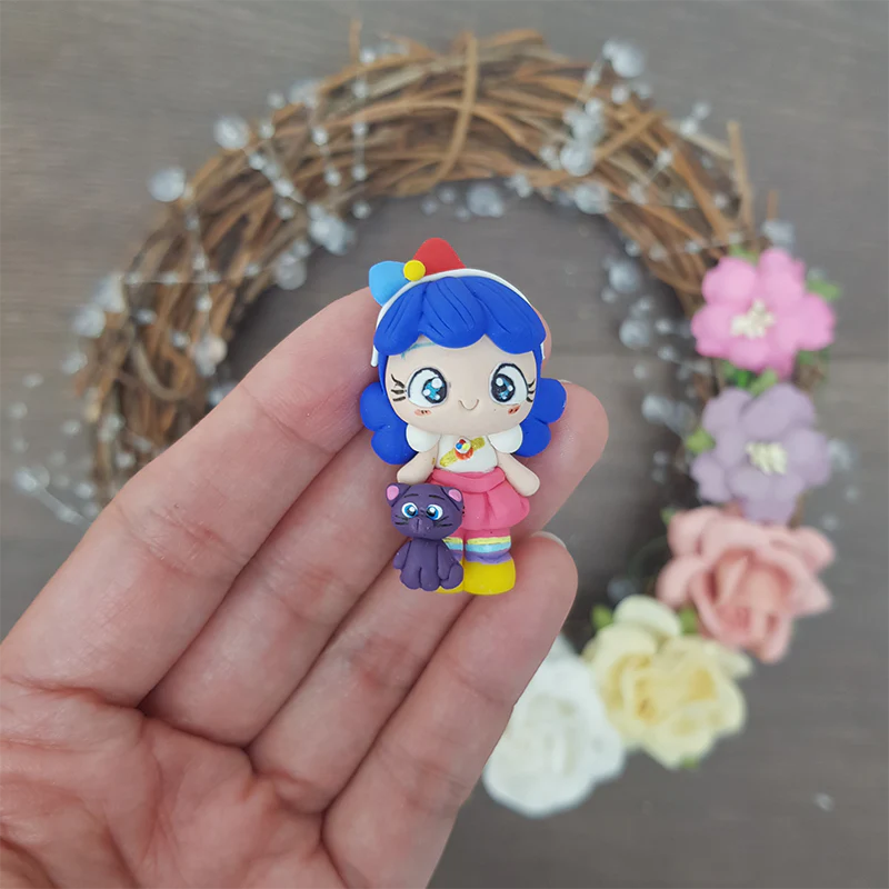 Blue hair rainbow girl - Embellishment Clay Bow Centre