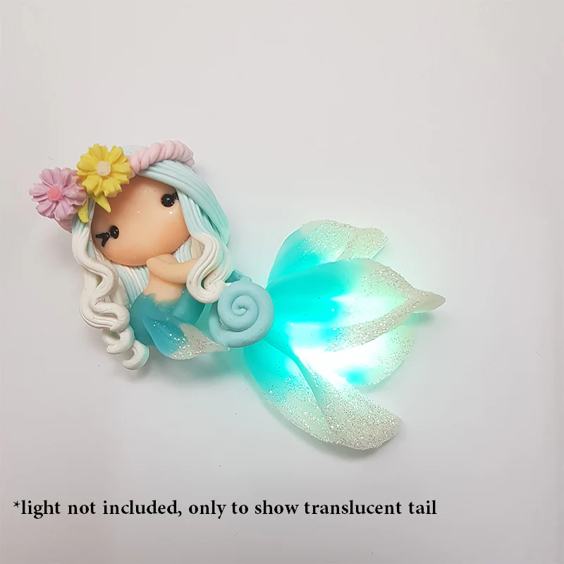 Blue ice beautiful mermaid translucent tail - Handmade Flatback Clay Bow Centre - Image 2