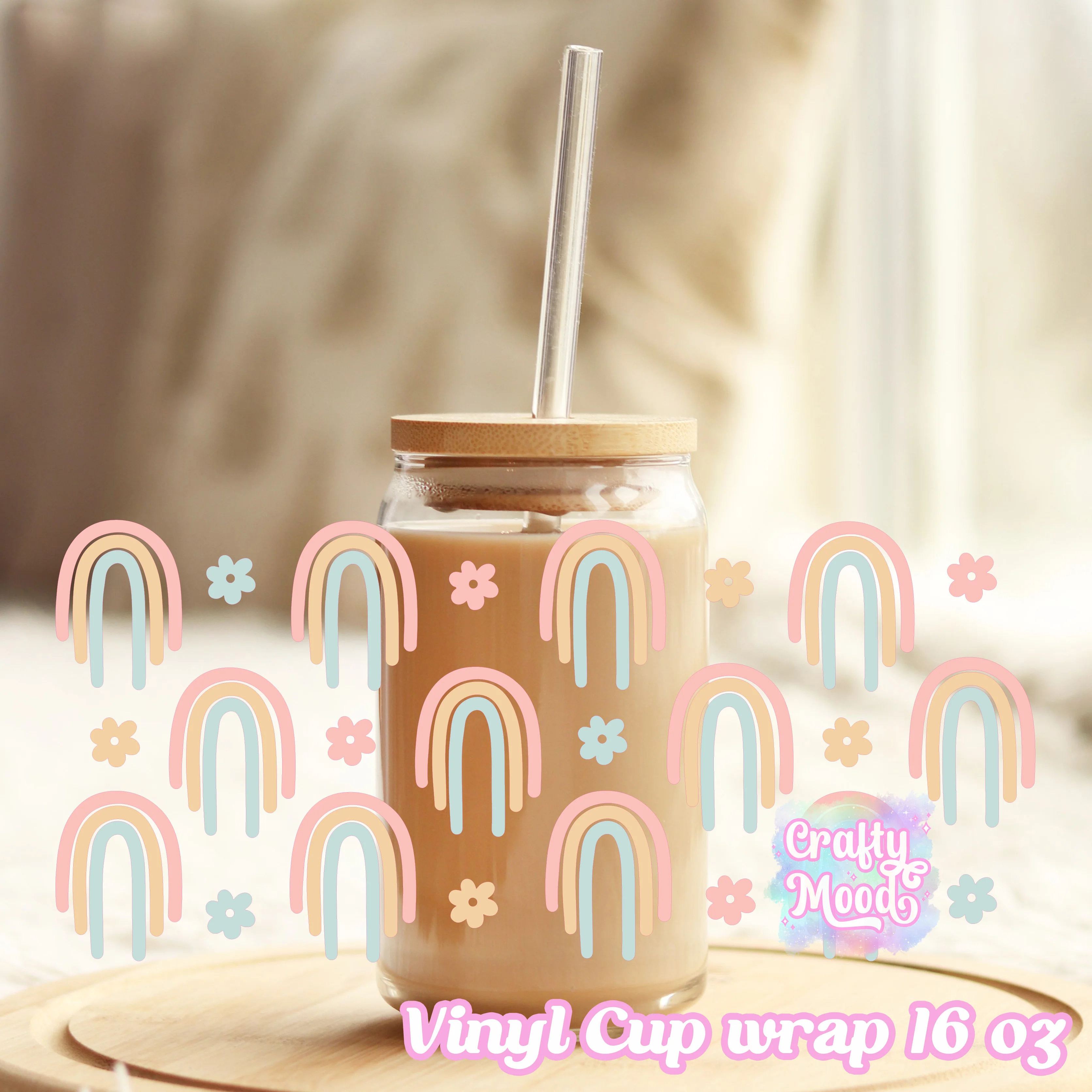 Boho rainbow - 16oz Libbey Glass Cup Wrap Only