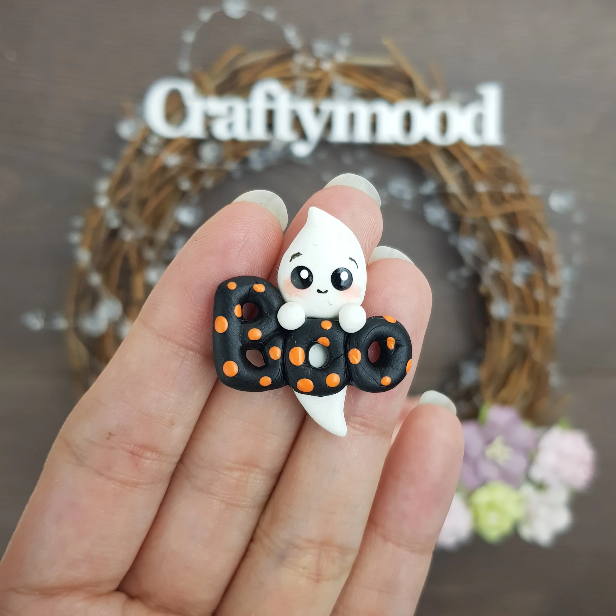 Boo Halloween - Handmade Flatback Clay Bow Centre