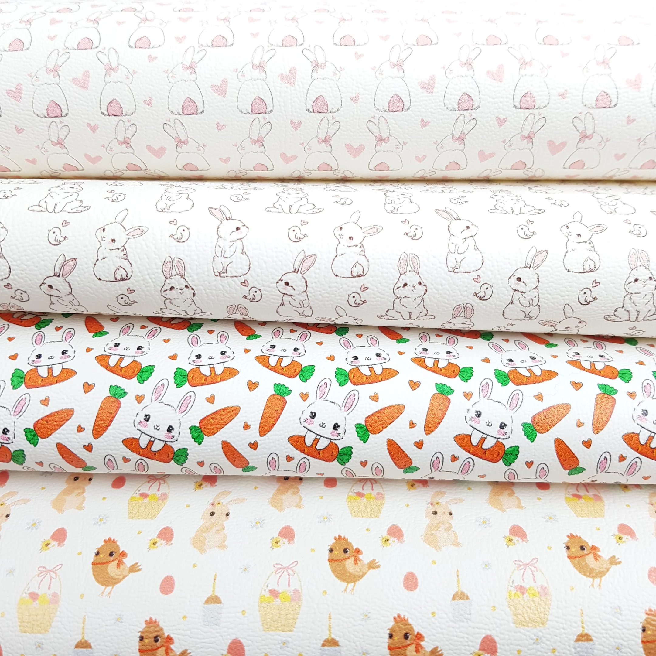 Bunny Carrot chick rabbit easter - Pu Leatherette vinyl - canvas - choose Fabric material Sheets