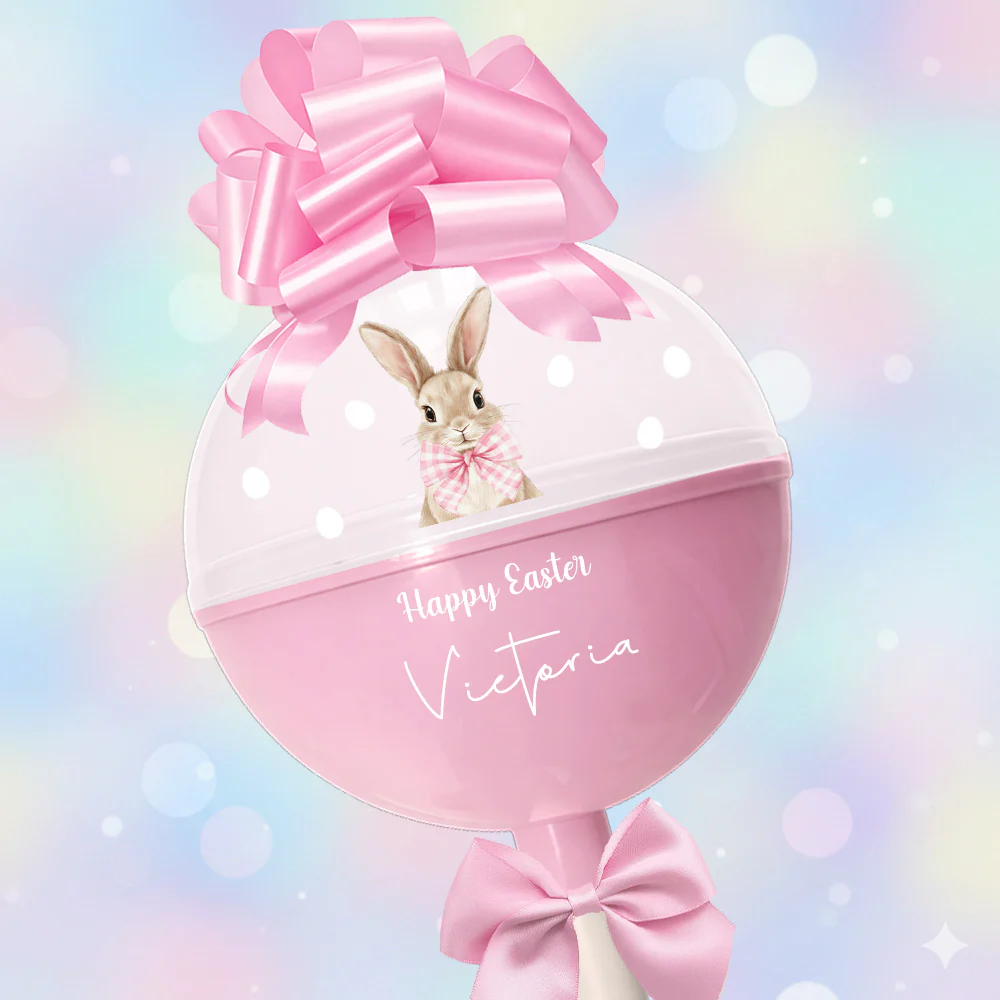 Bunny gingham bow pink - Uv DTF for Lollipop - Giant egg - extra large egg - large egg Fillable Plastic Eggs / lollipop