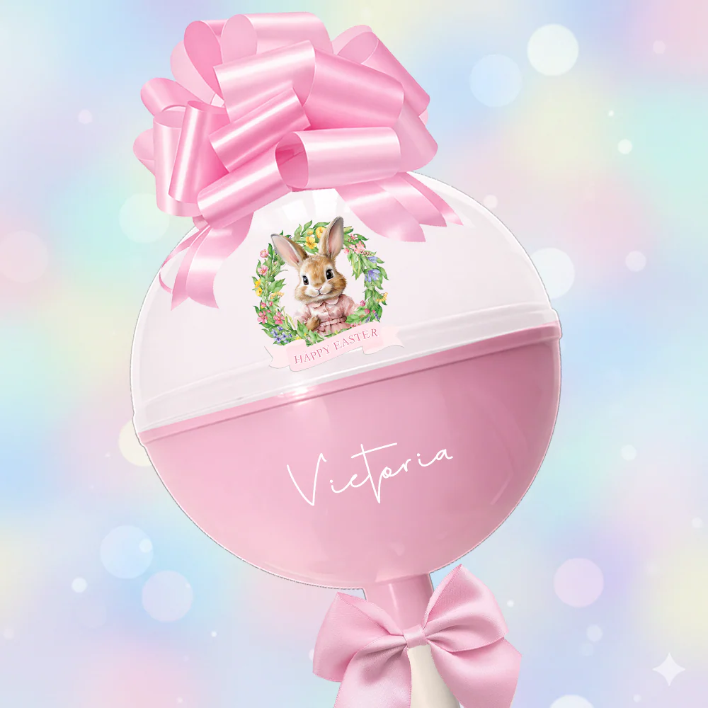 Bunny pink flower wreath - Uv DTF for Lollipop - Giant egg - extra large egg - large egg Fillable Plastic Eggs / lollipop