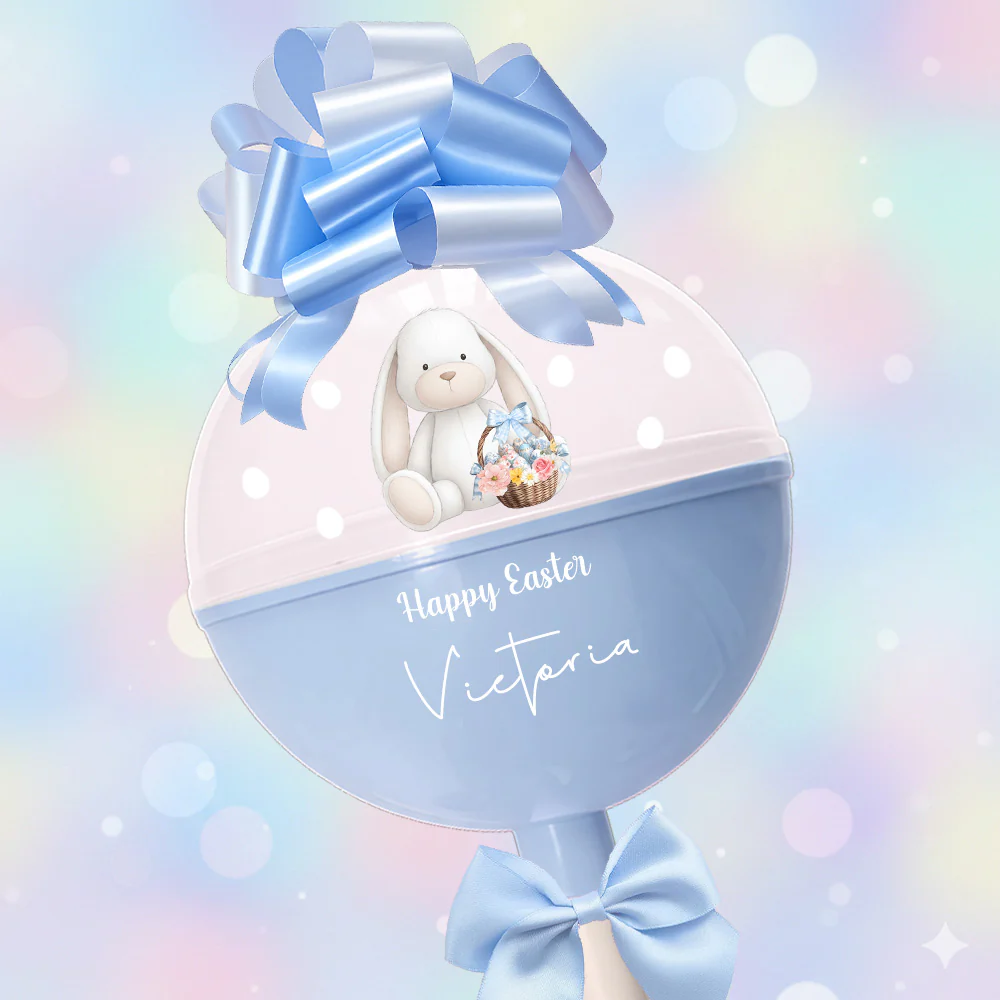 Bunny plush toy and basket blue - Uv DTF for Lollipop - Giant egg - extra large egg - large egg Fillable Plastic Eggs / lollipop