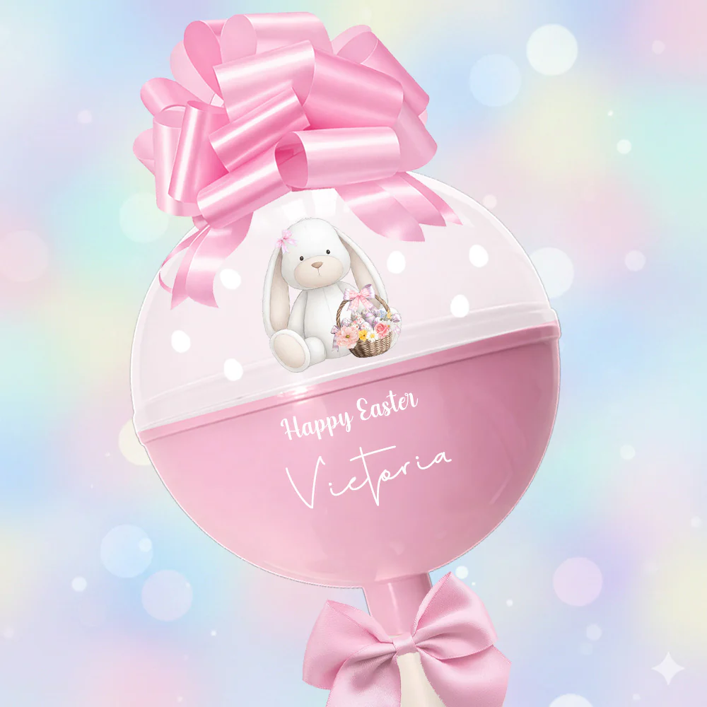 Bunny plush toy and basket pink - Uv DTF for Lollipop - Giant egg - extra large egg - large egg Fillable Plastic Eggs / lollipop