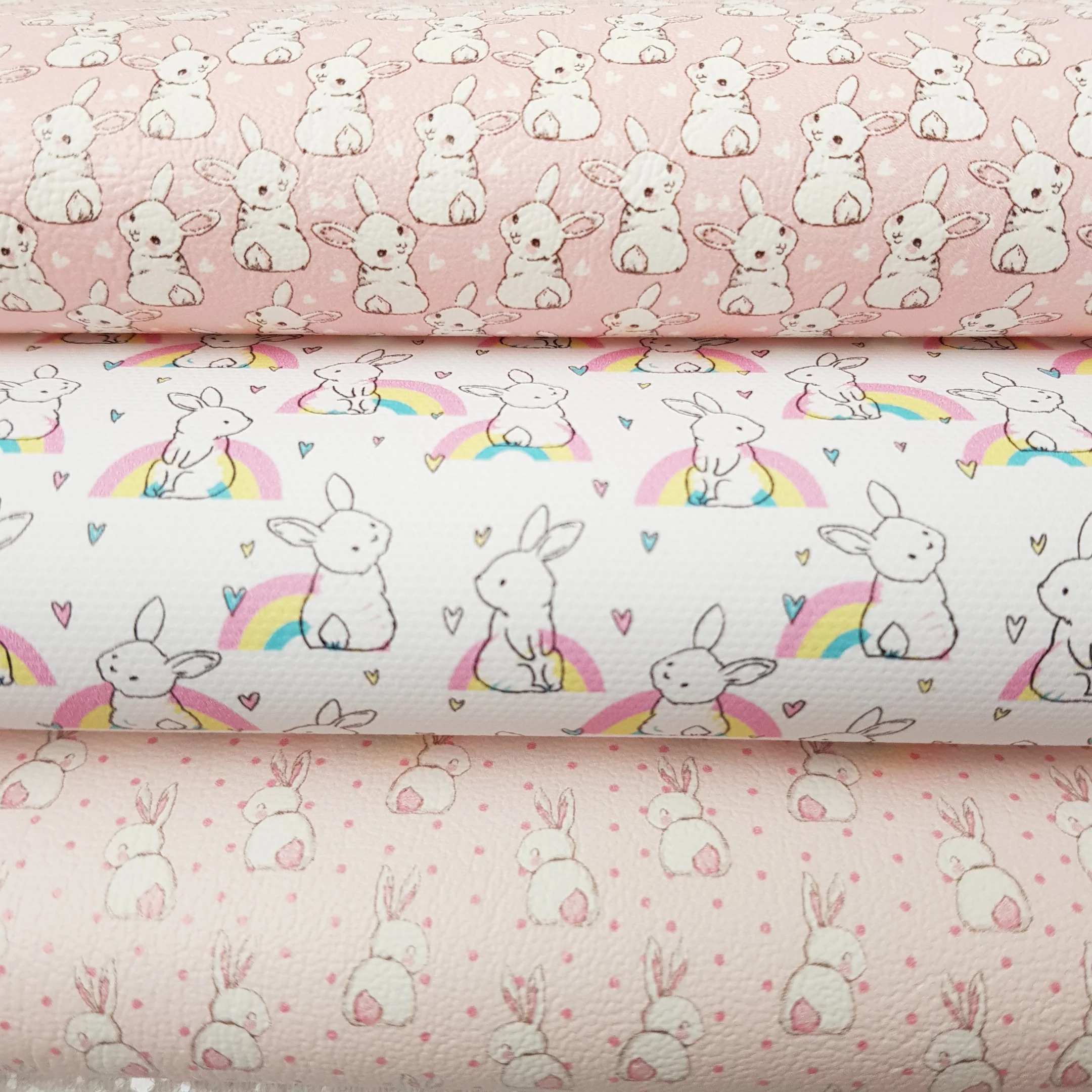 Bunny rainbow easter - Pu Leatherette vinyl - canvas - choose Fabric material Sheets - Image 2
