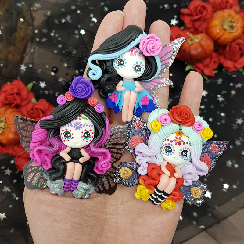 Candy skull butterfly fairies - Embellishment Clay Bow Centre