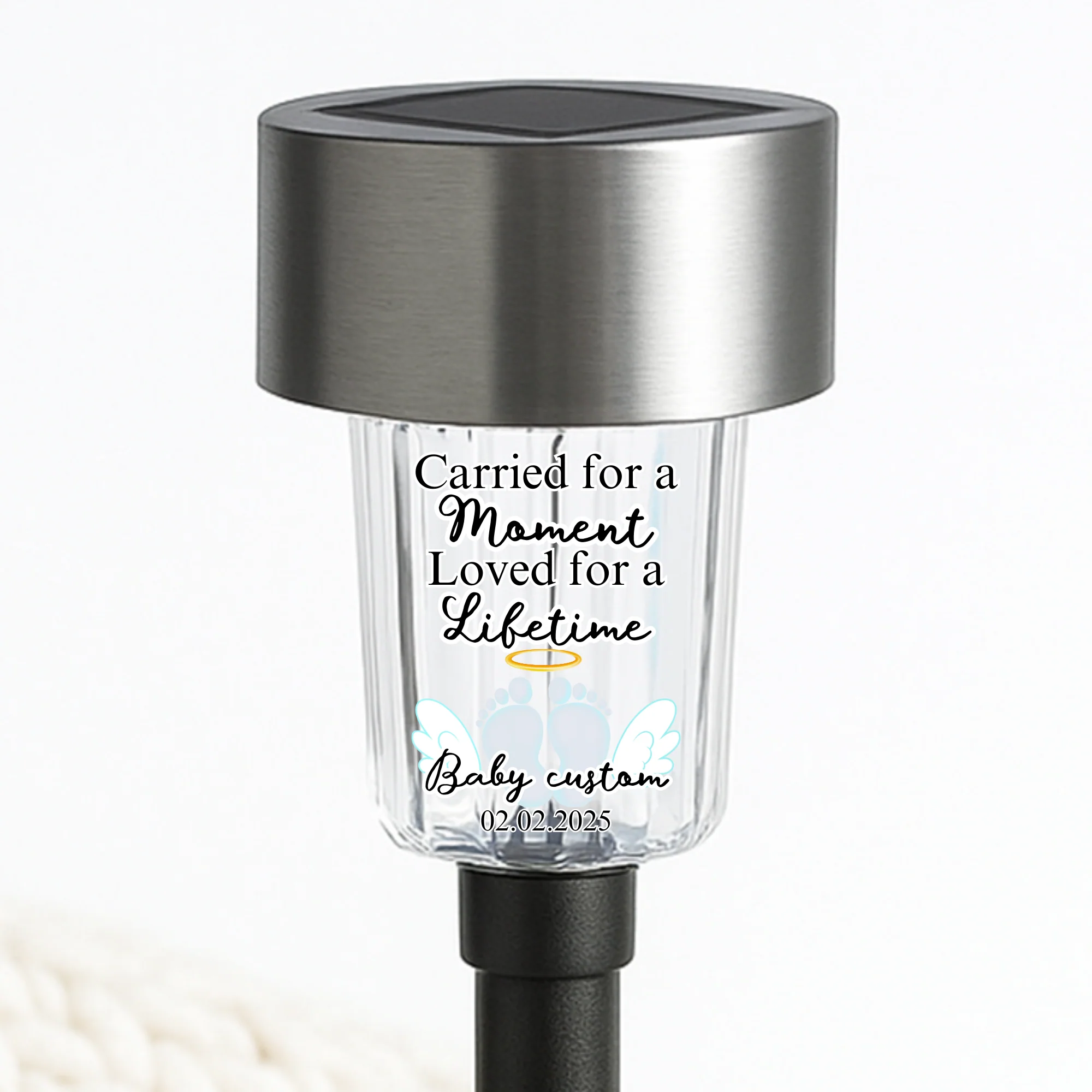 Carried for a moment loved for a lifetime UV DTF decal solar light - memorial baby blue wings
