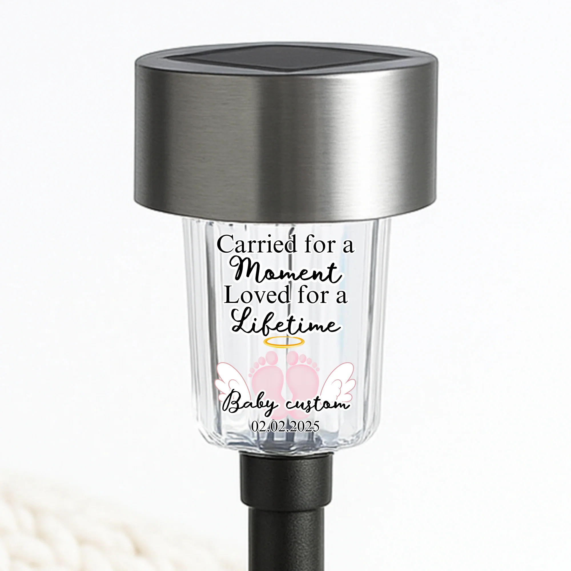 Carried for a moment loved for a lifetime UV DTF decal solar light - memorial baby pink wings
