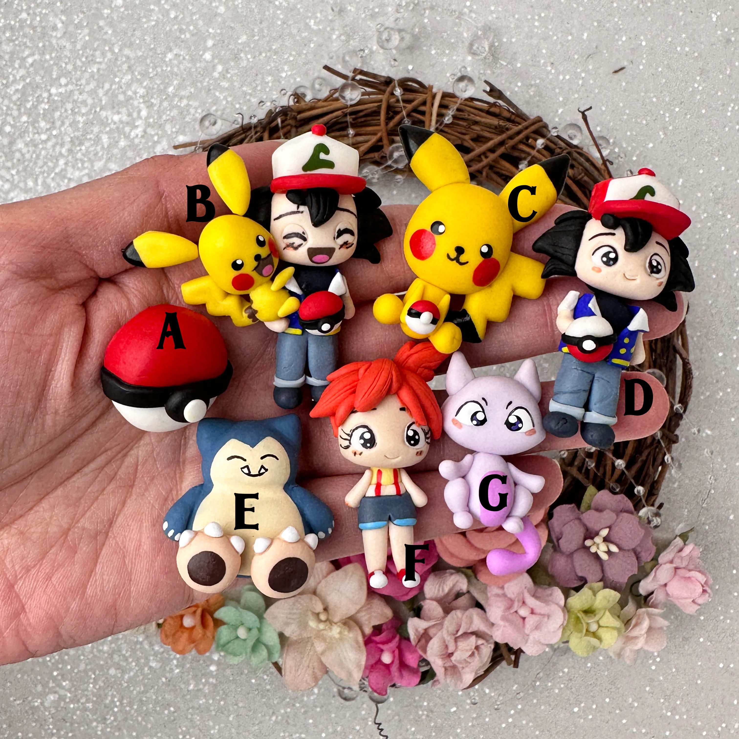 Catch monster friends - Handmade Flatback Clay Bow Centre