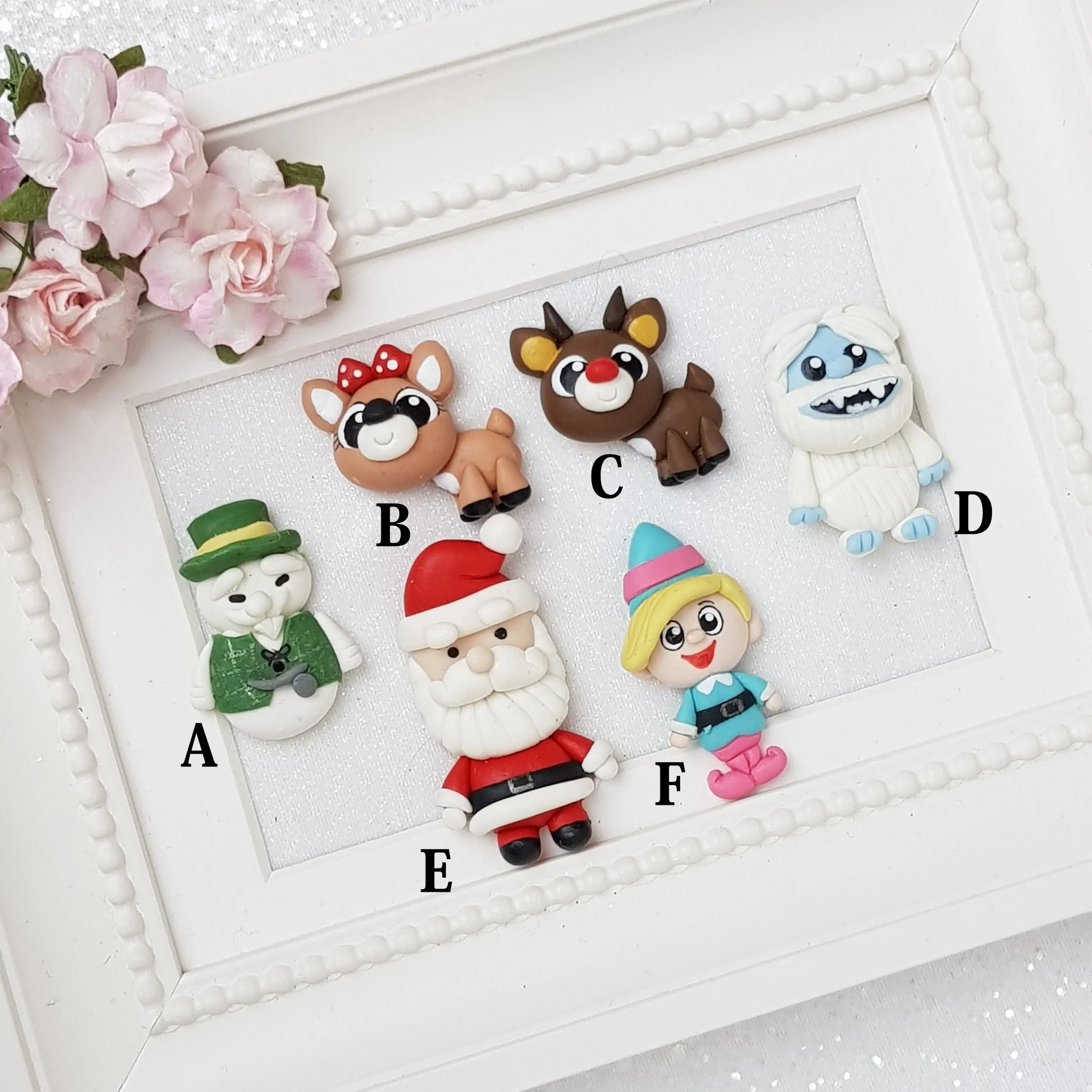 Christmas Animals and friends - Handmade Flatback Clay Bow Centre