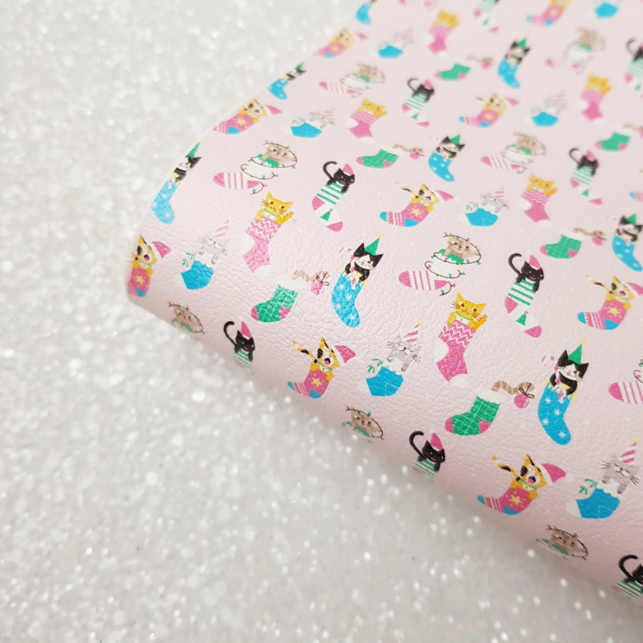 Christmas cat stocking - faux Leather vinyl - canvas - choose Fabric material Sheets