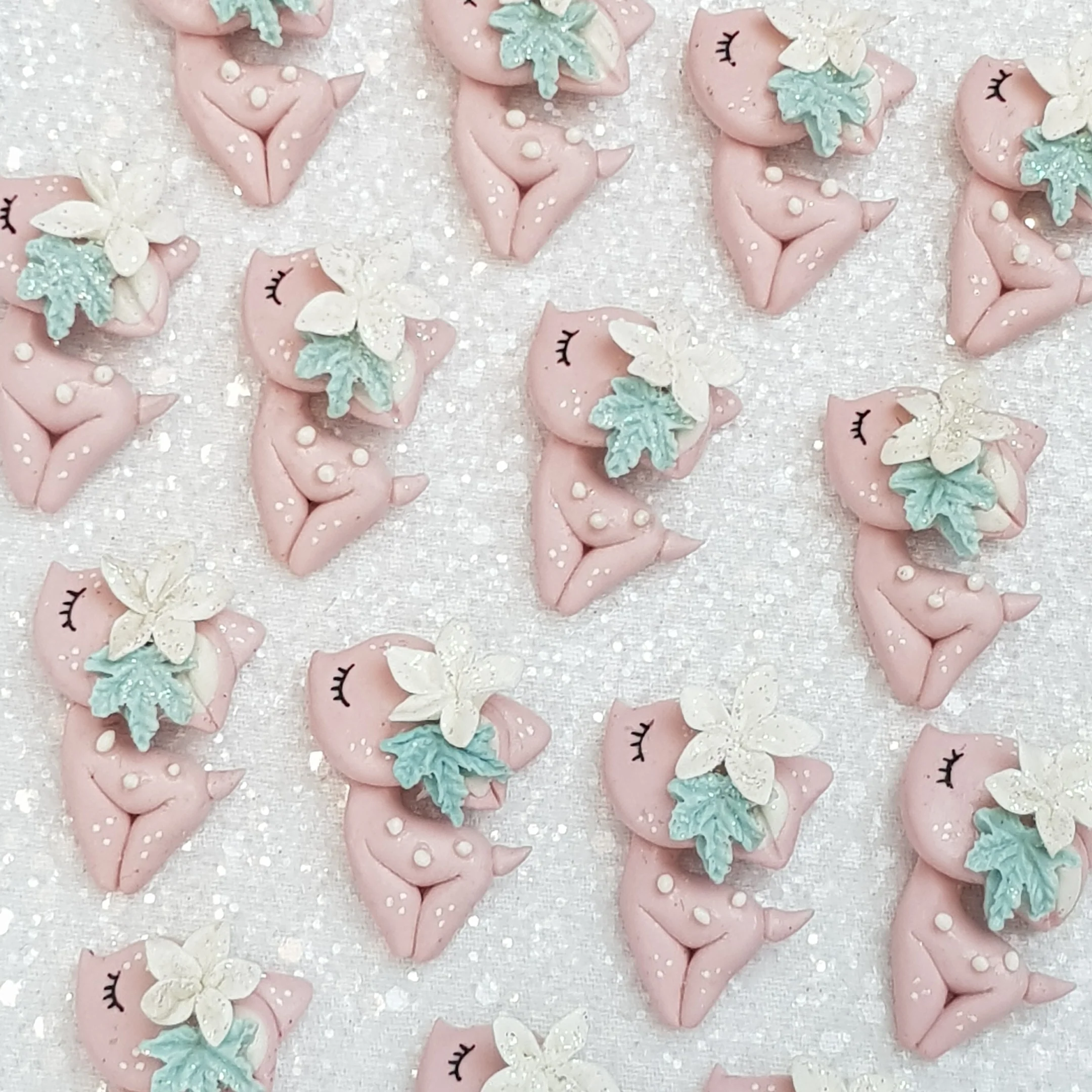 Christmas Deer - Pink - Handmade Flatback Clay Bow Centre