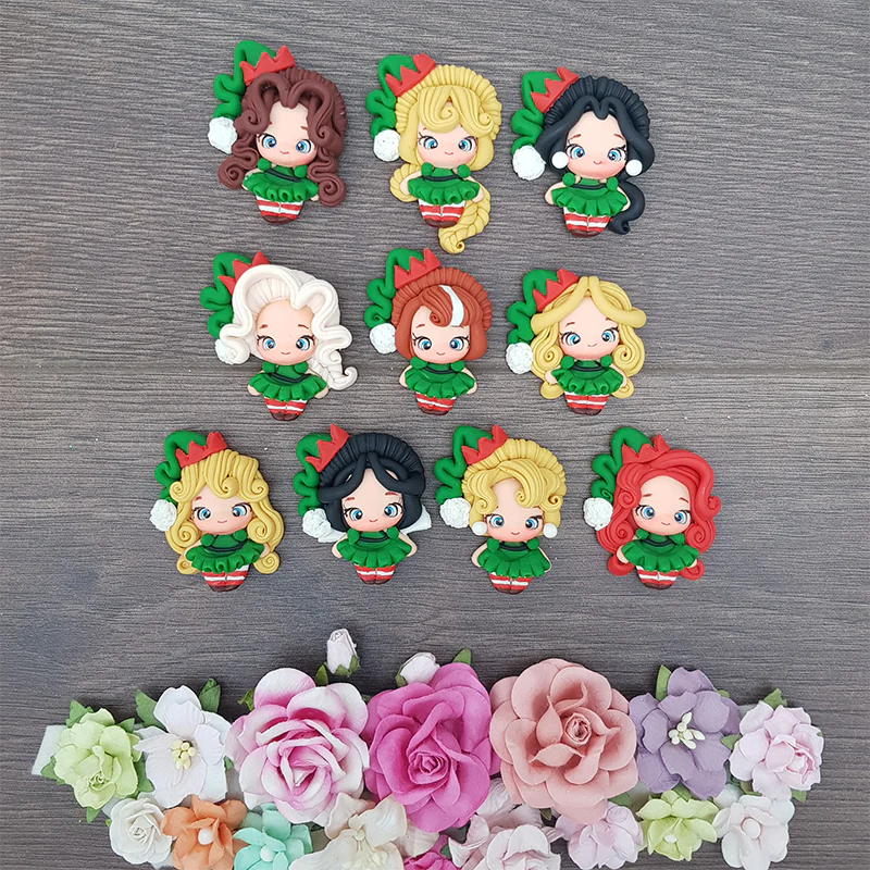 Christmas elf - set of 10 - Embellishment Clay Bow Centre