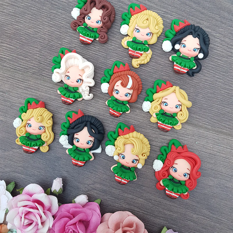 Christmas elf - set of 10 - Embellishment Clay Bow Centre - Image 2