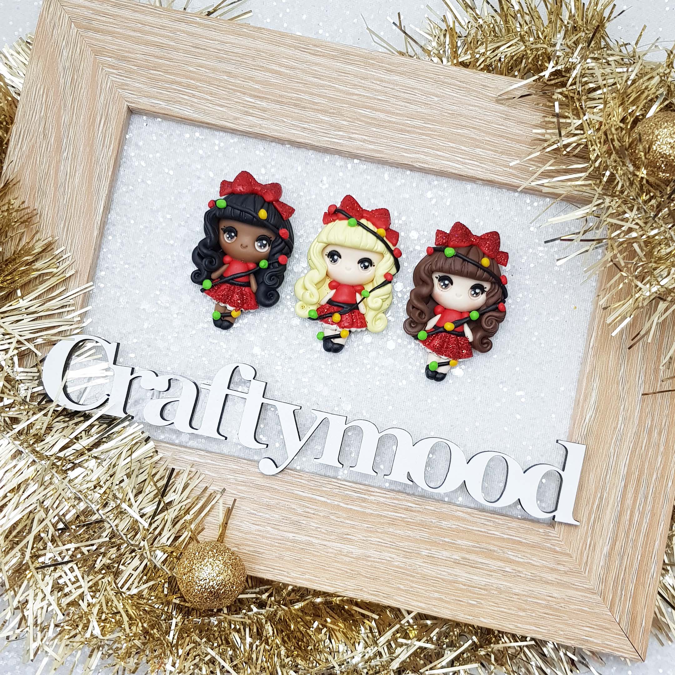 Christmas girl B - Handmade Flatback Clay Bow Centre - Image 2