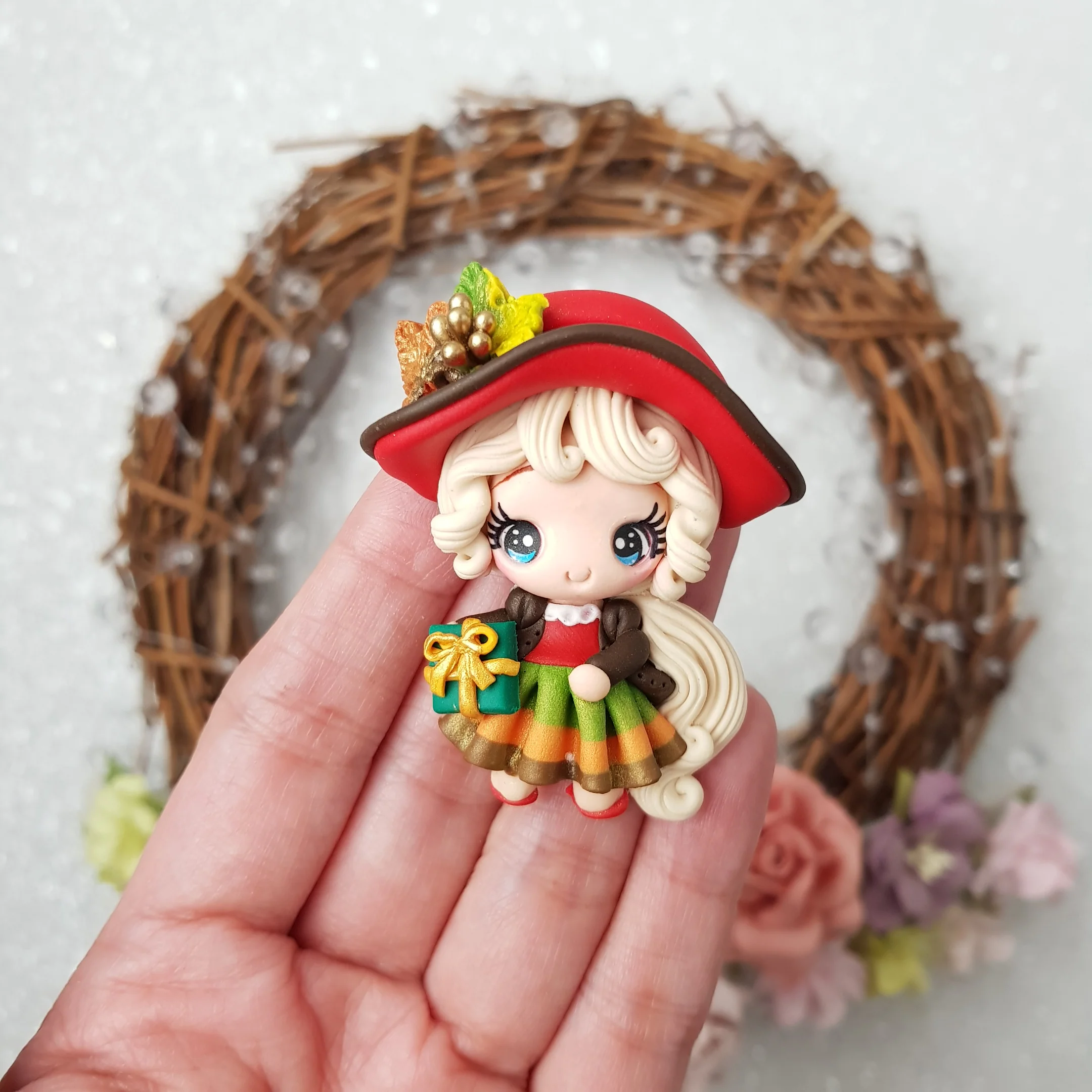 Christmas girl blonde hair - Handmade Flatback Clay Bow Centre