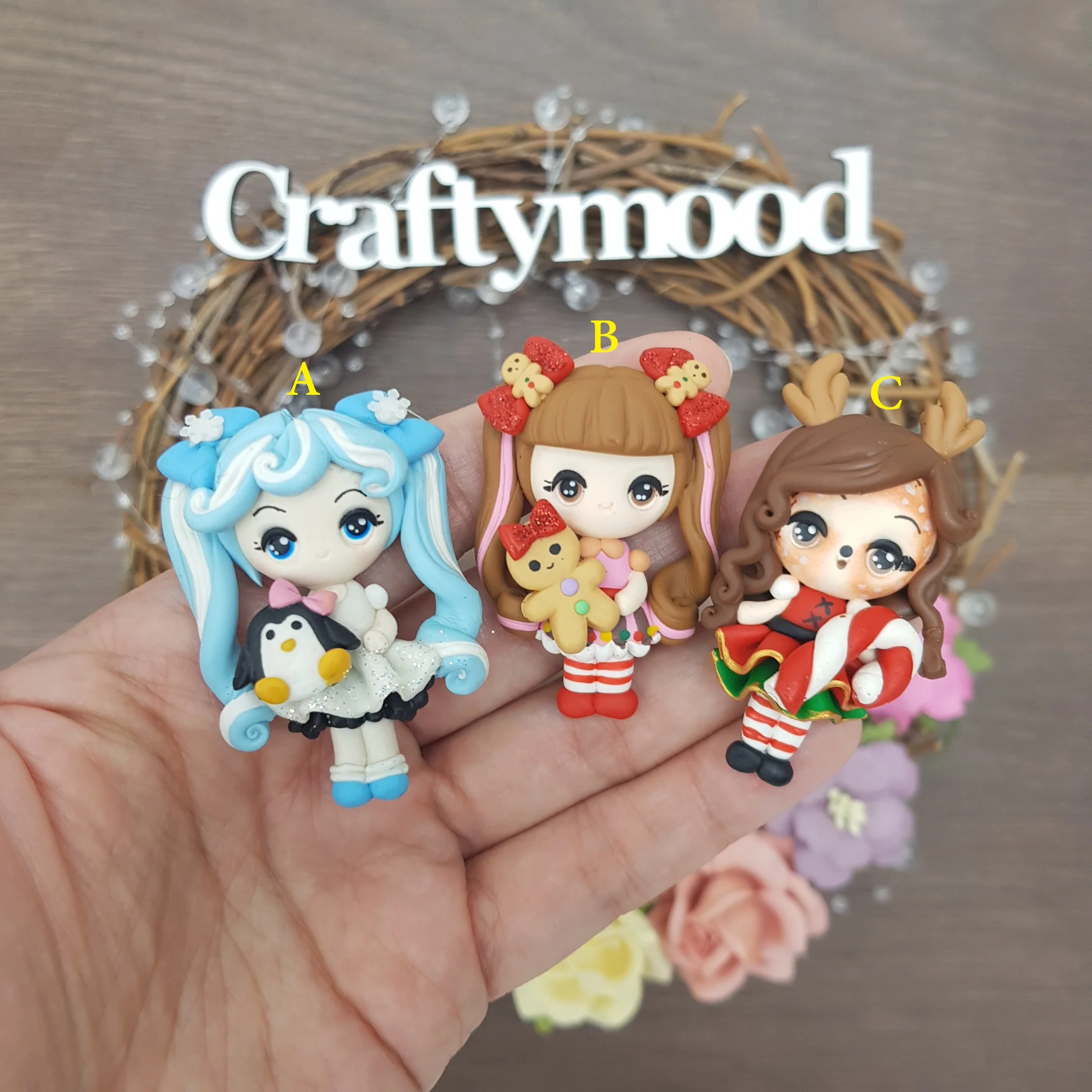 Christmas girls - Handmade Flatback Clay Bow Centre