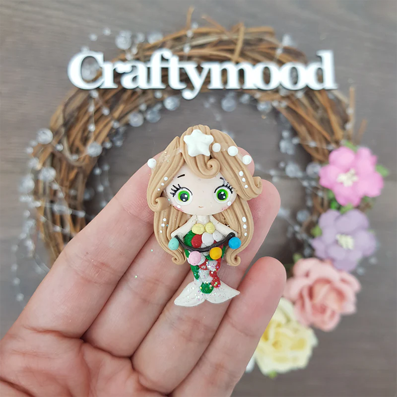 Christmas lights mermaid - Handmade Flatback Clay Bow Centre