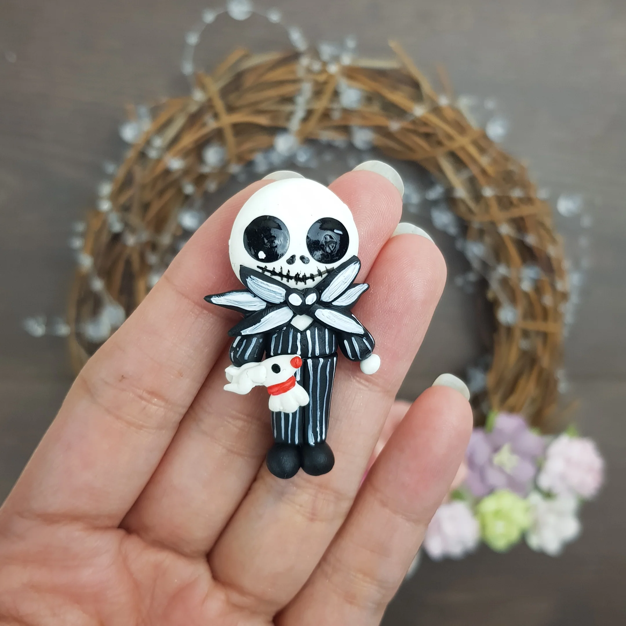 Christmas nightmare guy - Handmade Flatback Clay Bow Centre