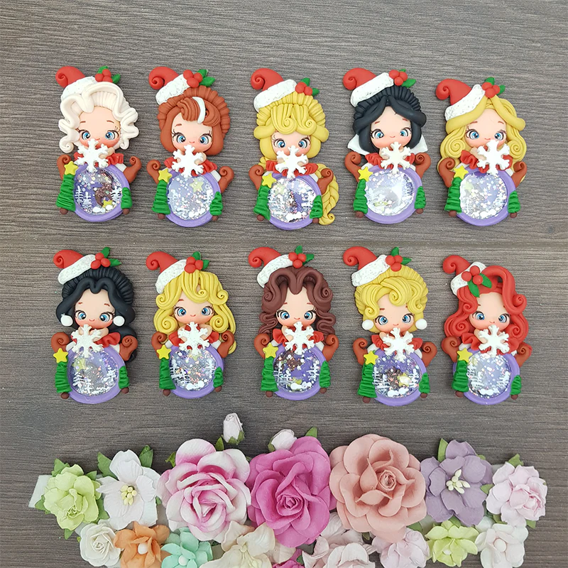 Christmas princess shaker - set of 10 - Handmade Flatback Clay Bow Centre